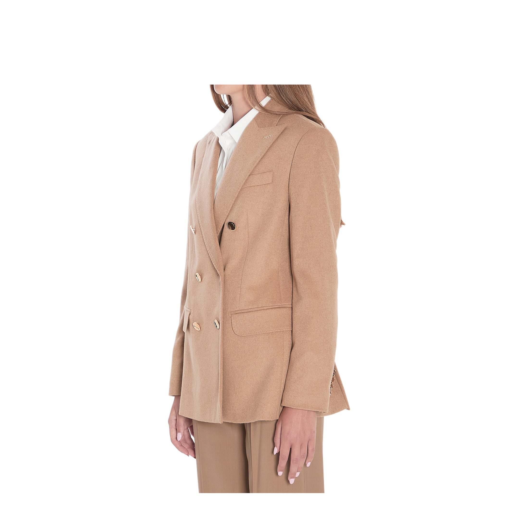 Double-breasted blazer in camel