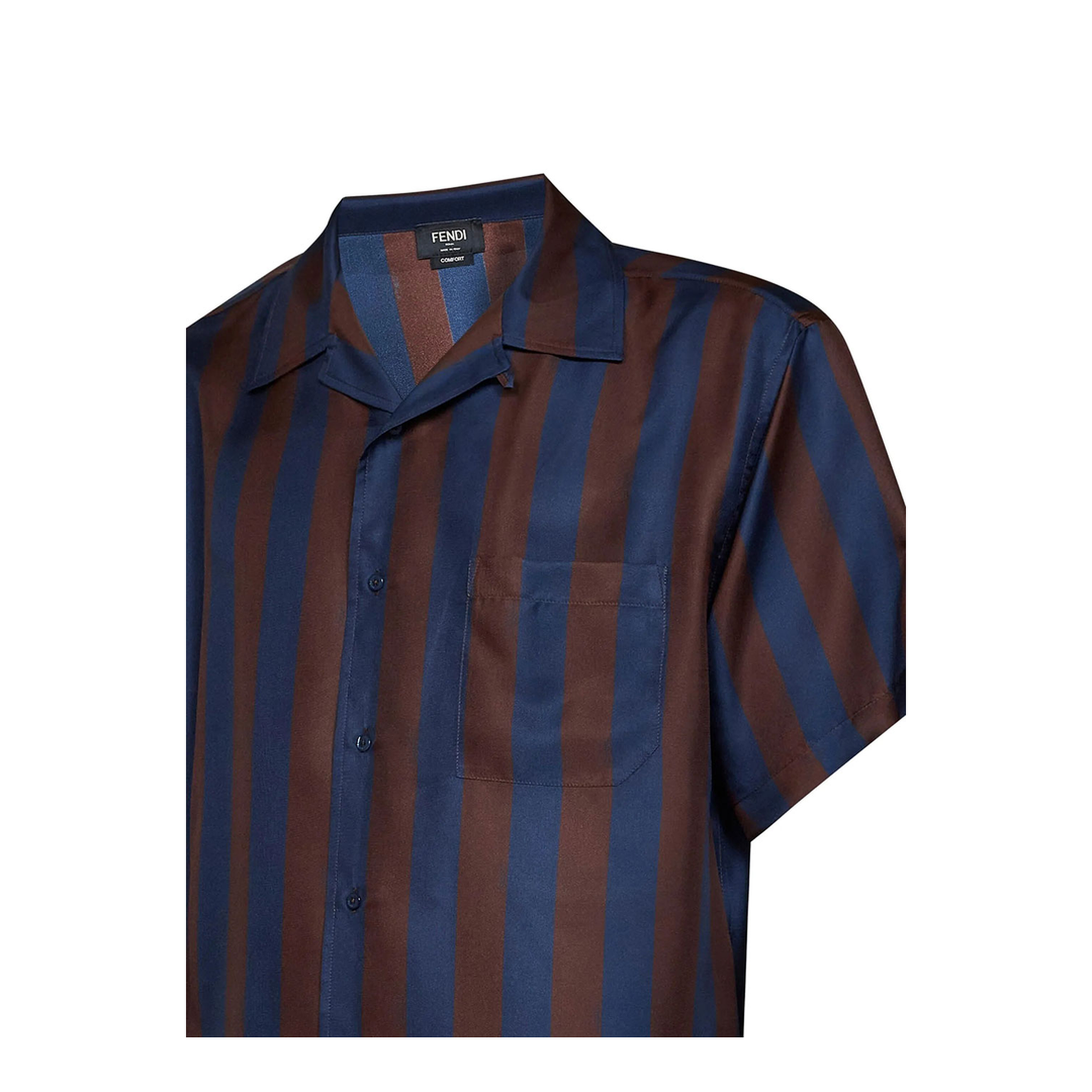 MAYFEYR - Fendi - Brown And Navy Blue Pequin Silk Shirt - FS1369AU6ZF1WXN