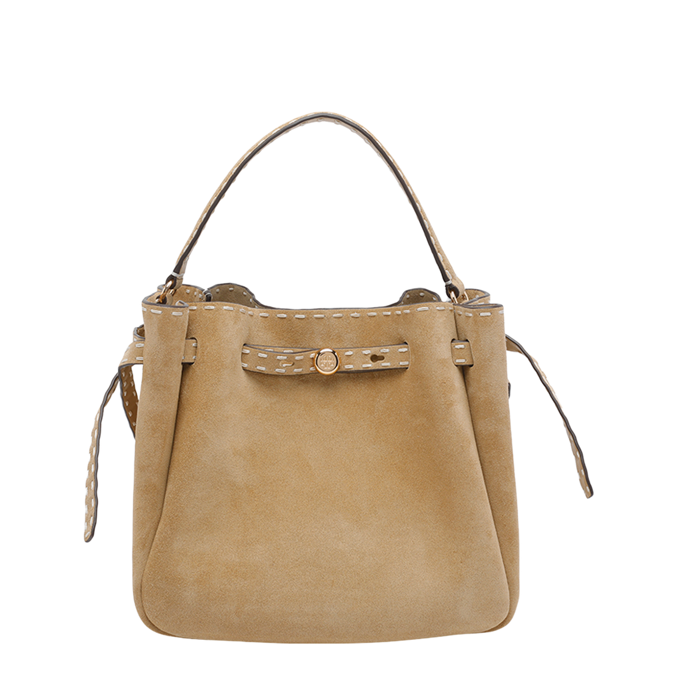 Pick Stitch Suede Bucket Bag - Butter