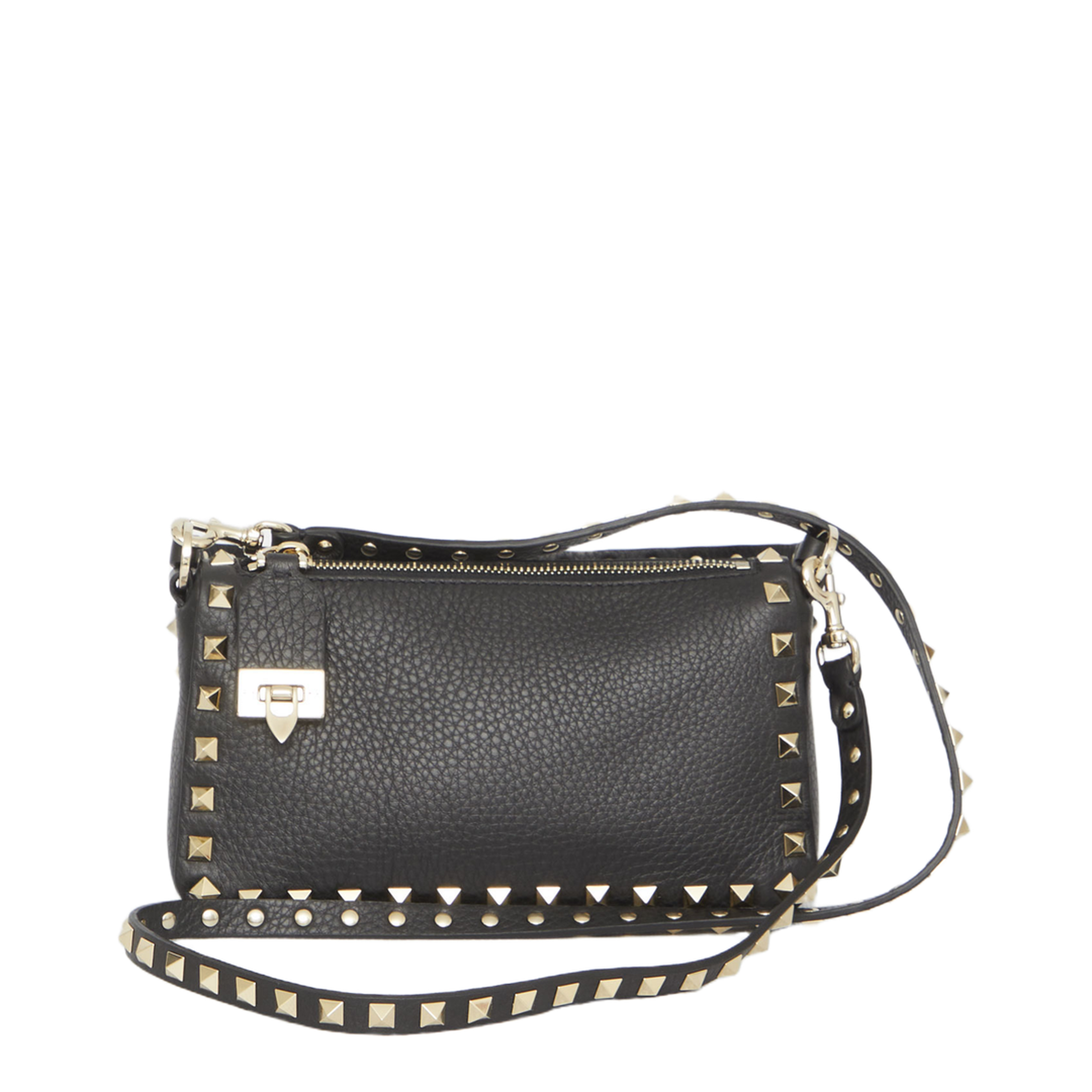 Rockstud Small Grainy Calfskin Crossbody Bag - Black