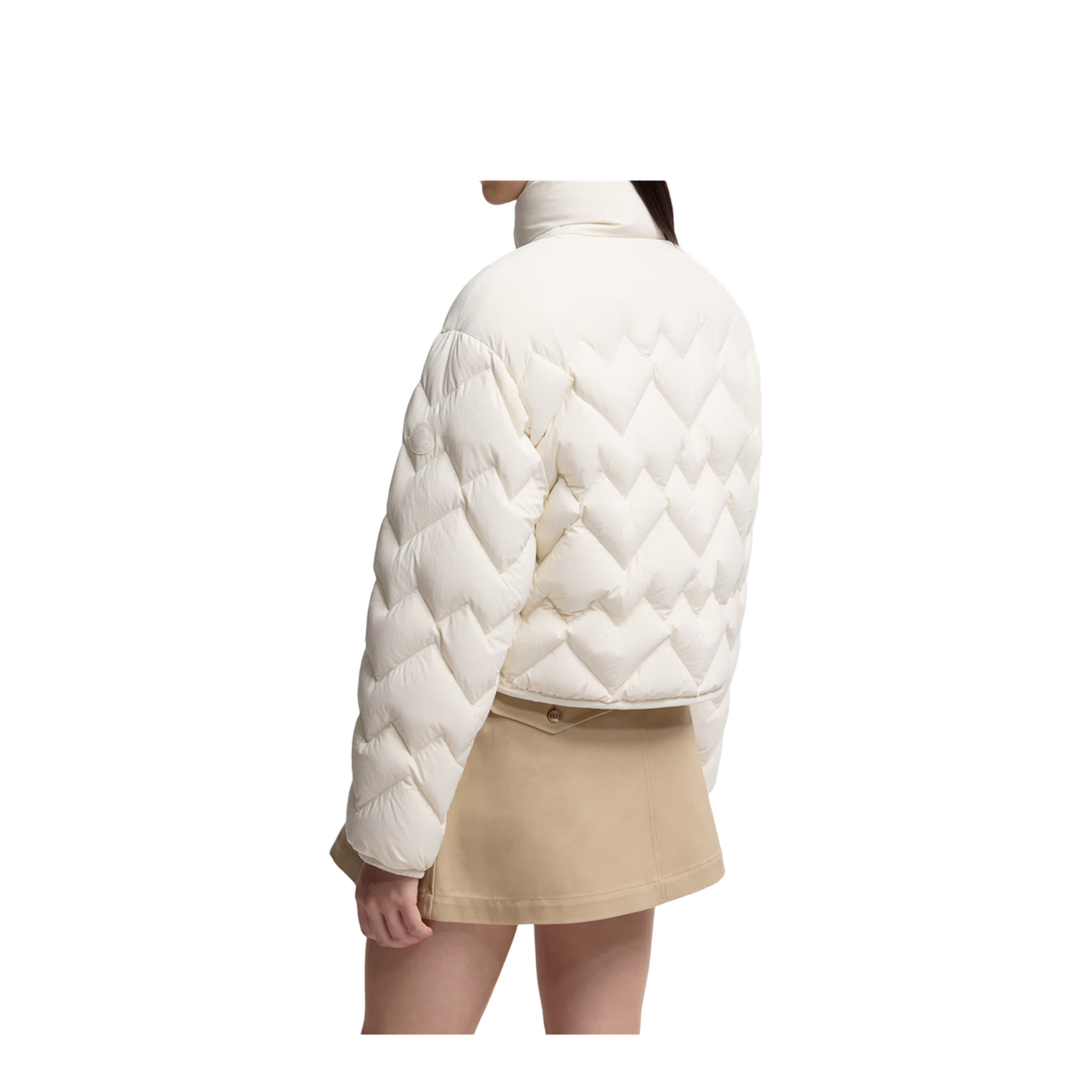 White Senevee Heart-Quilted Short Down Jacket