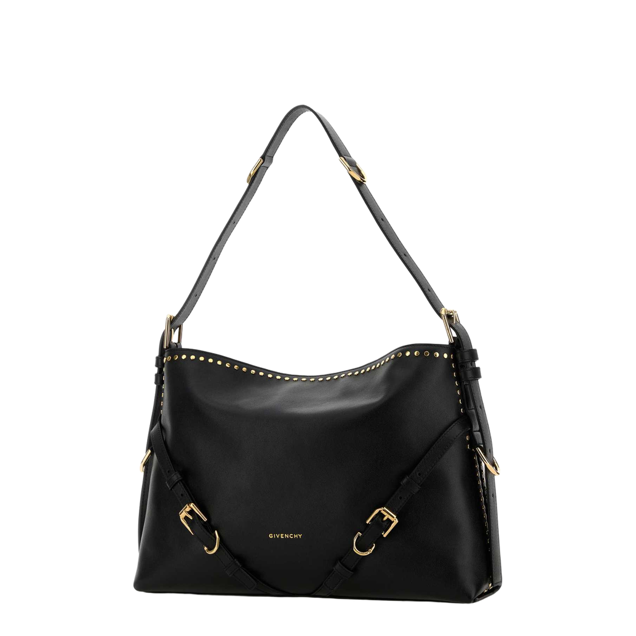 Voyou Studded Buckle Medium Shoulder Bag - Black