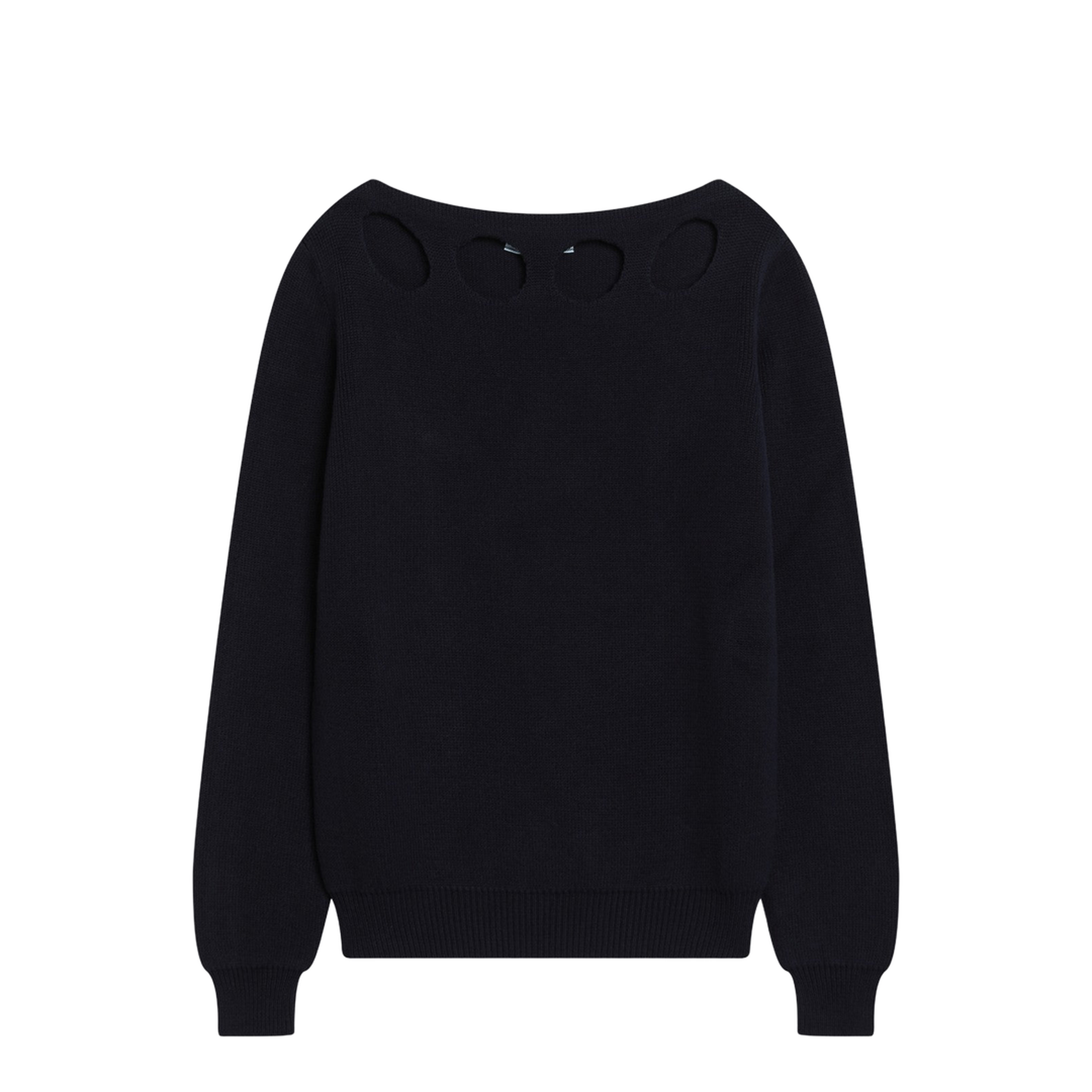 Blue Cotton Sweater with Geometric Details