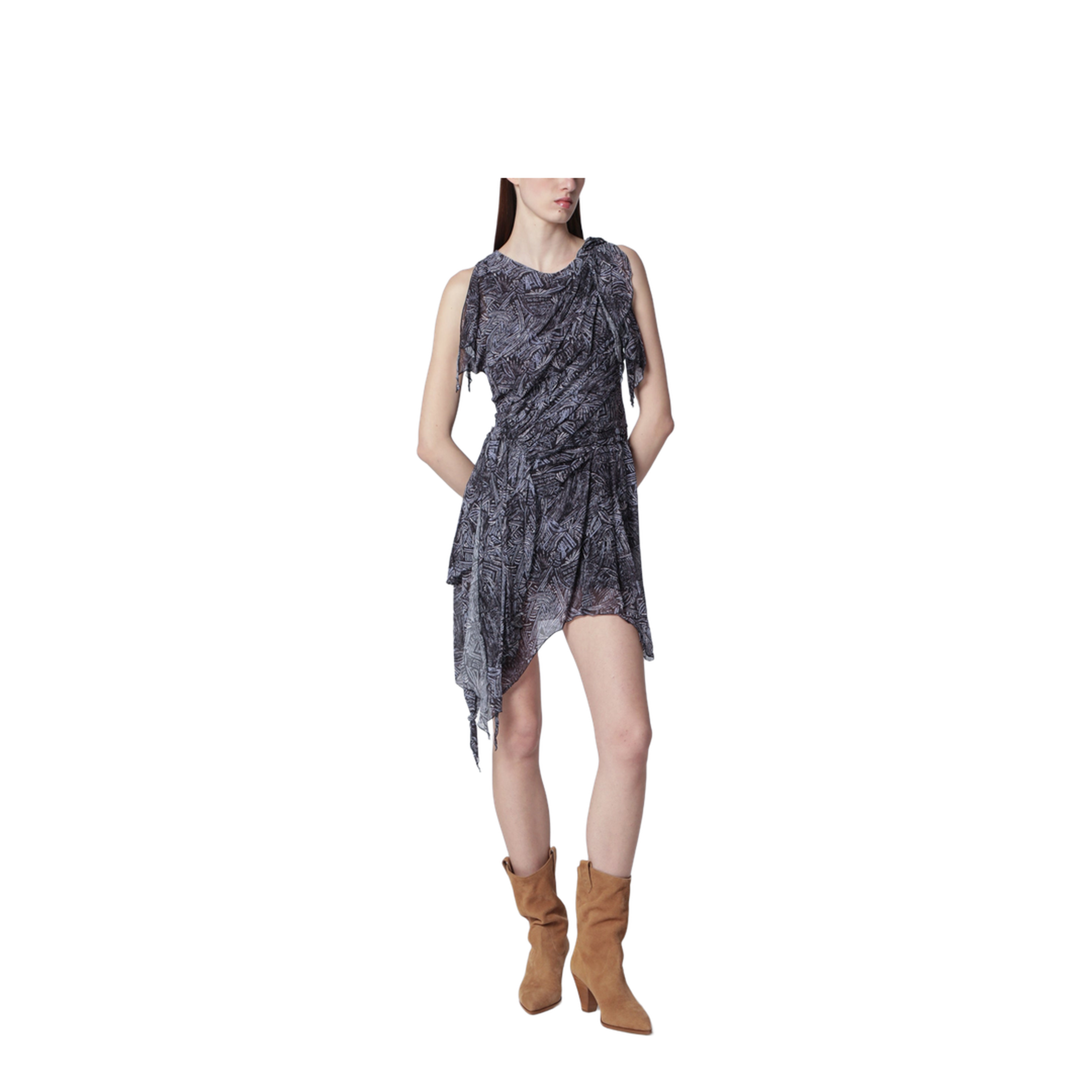Asymmetrical Mini Dress Faded Night in Silk