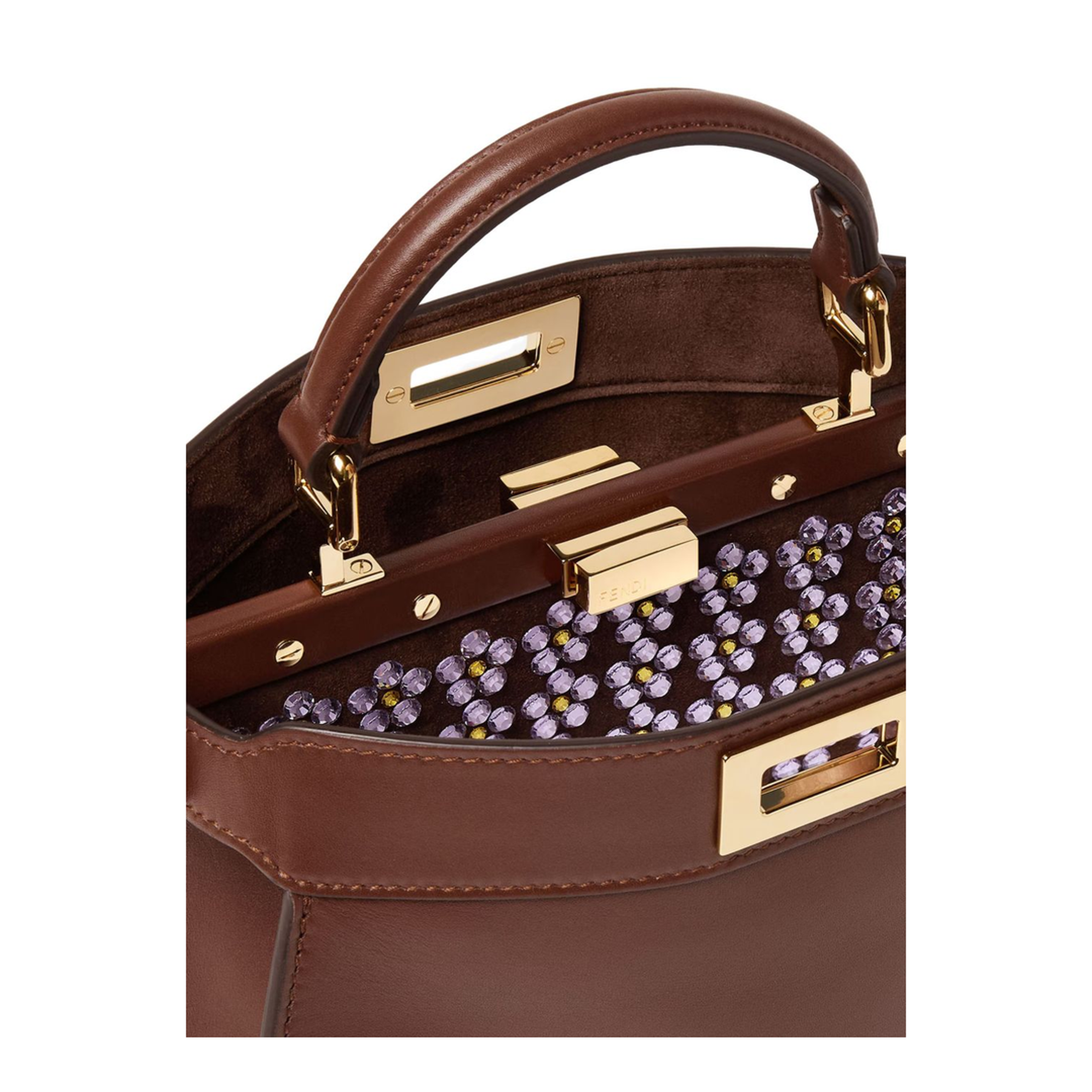 Peekaboo ISeeU Small Calf Leather Top Handle Bag - Mahogany Brown
