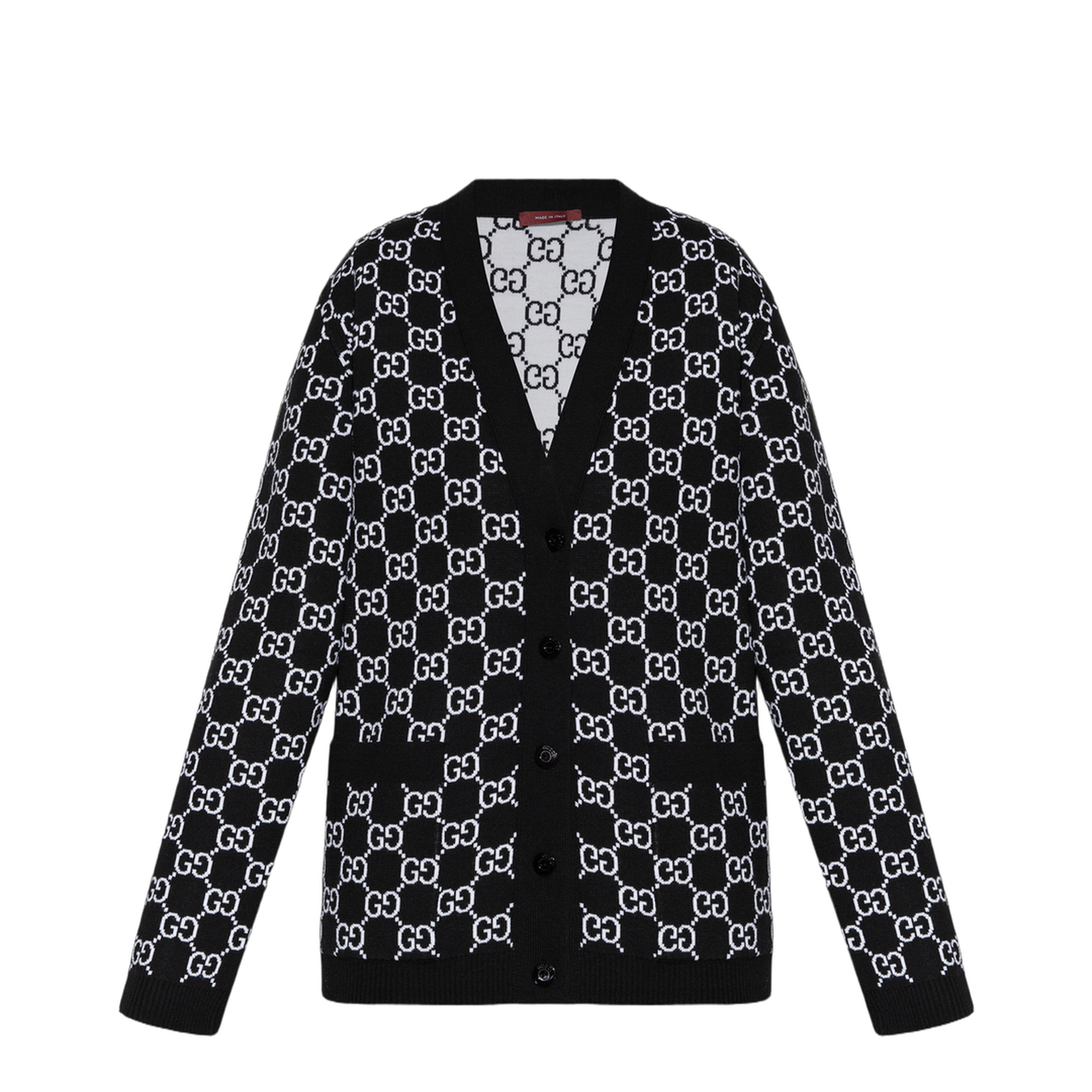 Reversible Wool Jacquard Cardigan in Black and White