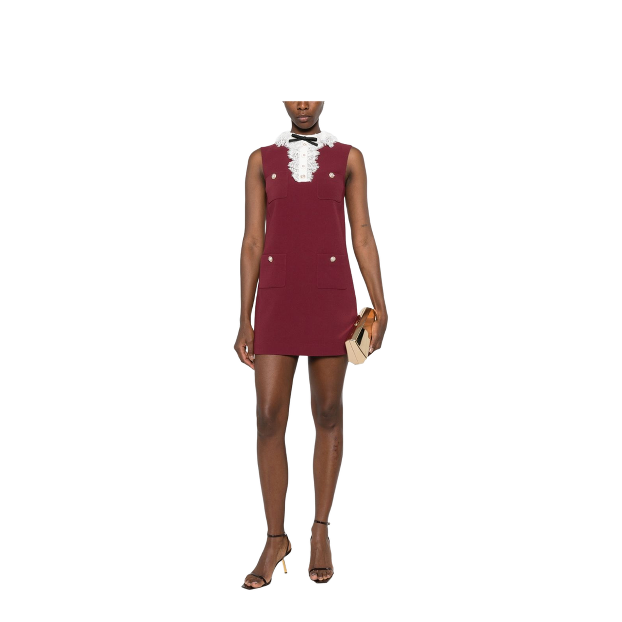 MAYFEYR - Self Portrait - Embroidered Midi Dress With Bow - PF26-001SB-BUBURGUNDY