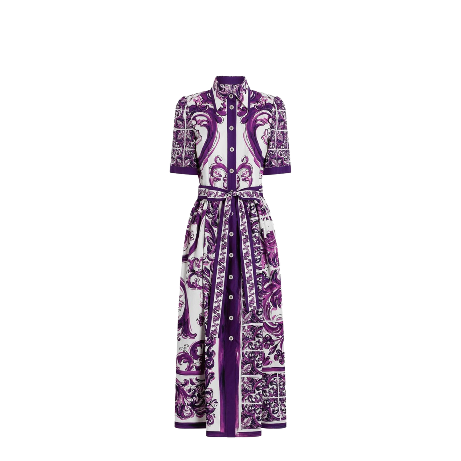 Majolica-print poplin shirt dress