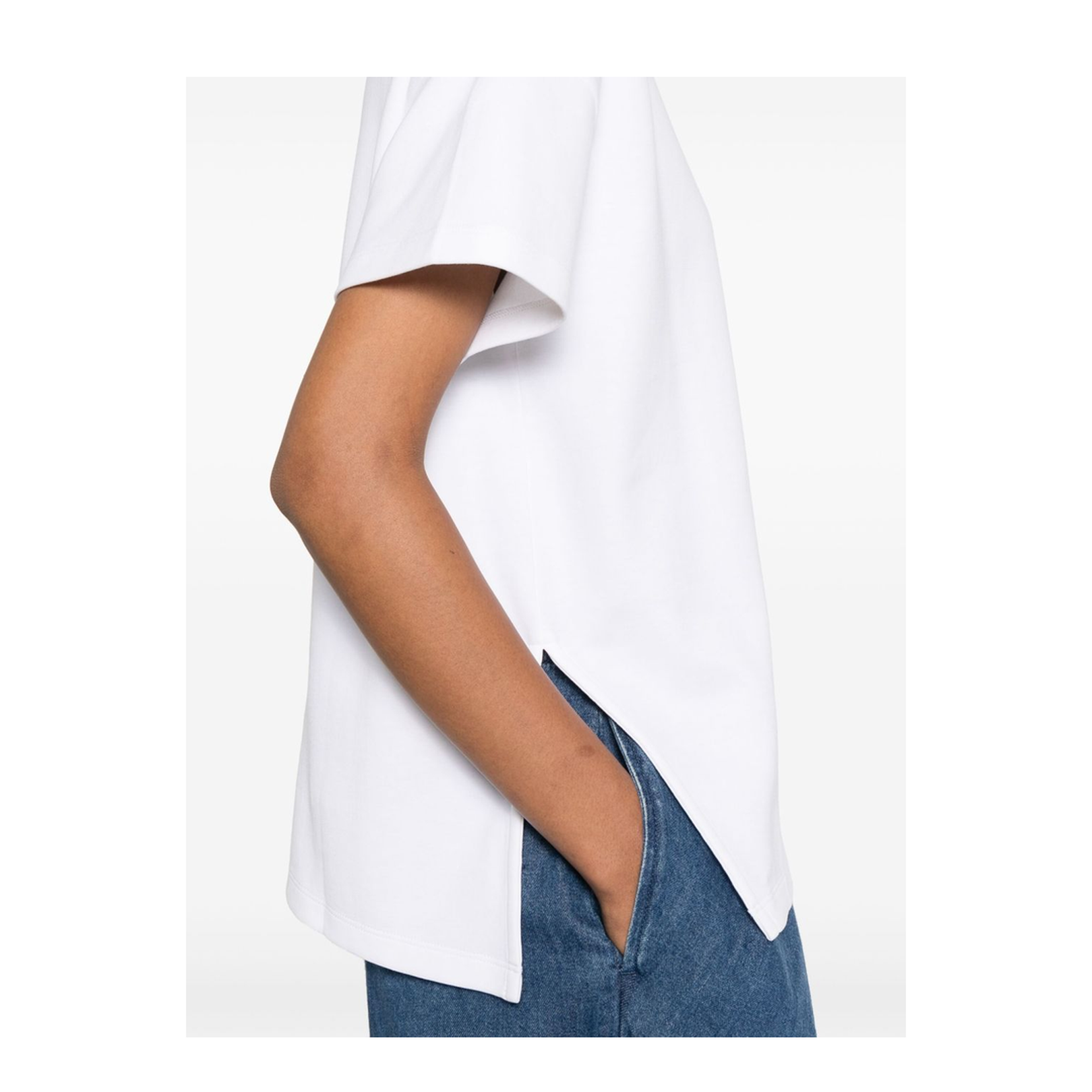 White Cotton Jersey Texture Crew Neck Signature Embroidered Anagram Motif Drop Shoulder Short Sleeves Straight Hem