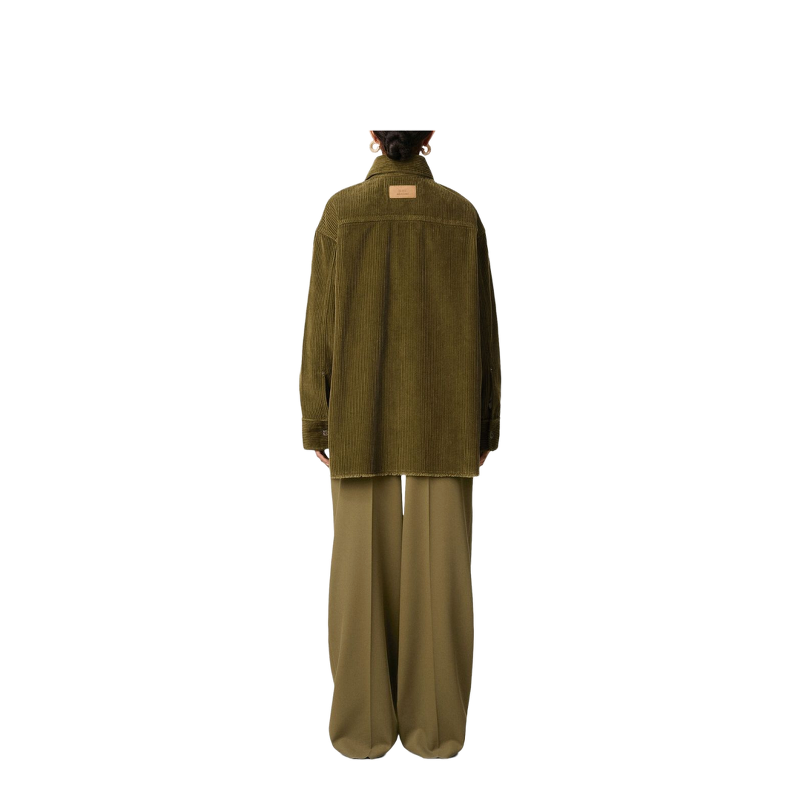 Green Cotton Corduroy Side Slit Overshirt