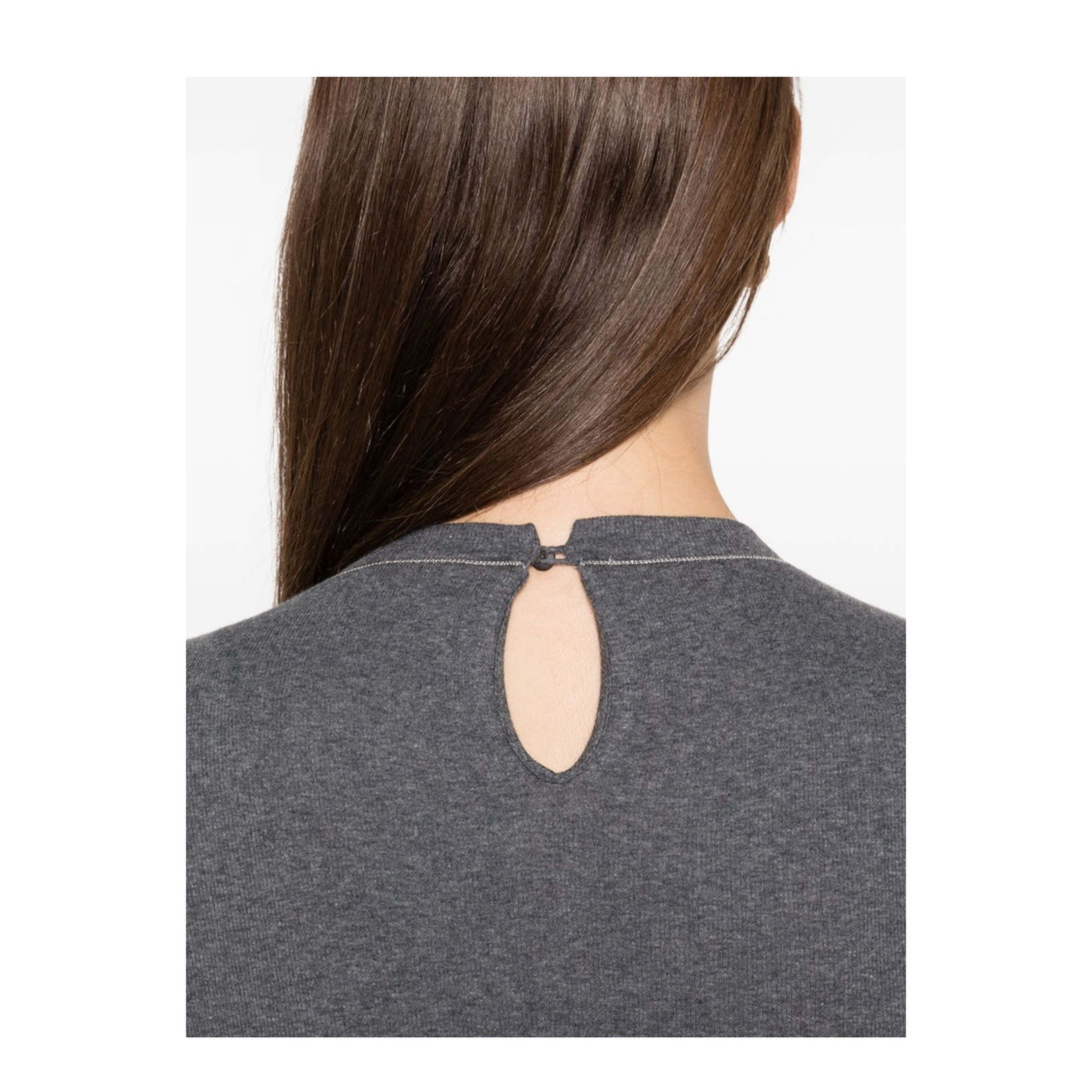 Dark Grey Keyhole Detail Long Sleeve T-Shirt