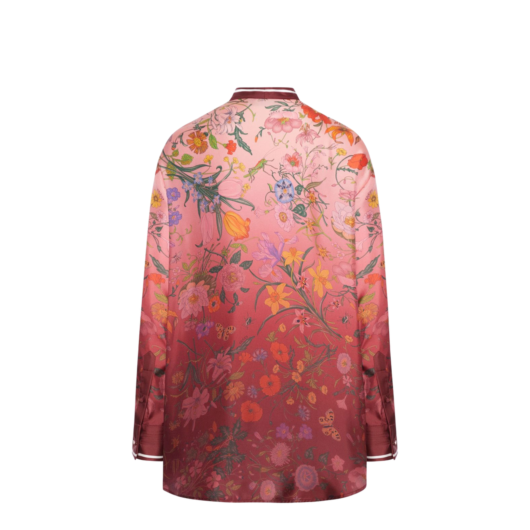 Printed Silk Shirt with Neck Bow in Pink and Rosso Ancora Red