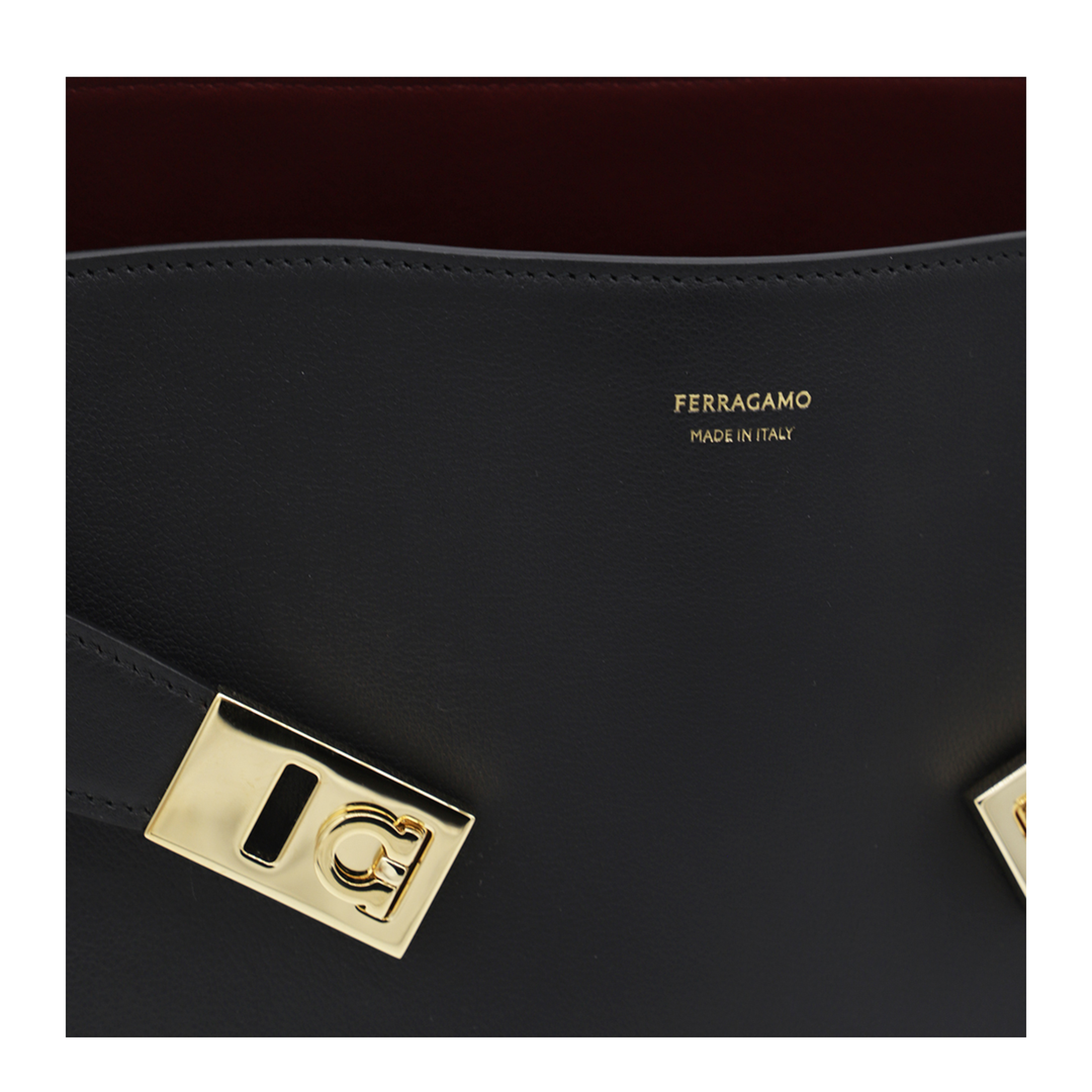 Hug Soft Medium Calf Leather Shoulder Bag - Nero / Burgundy