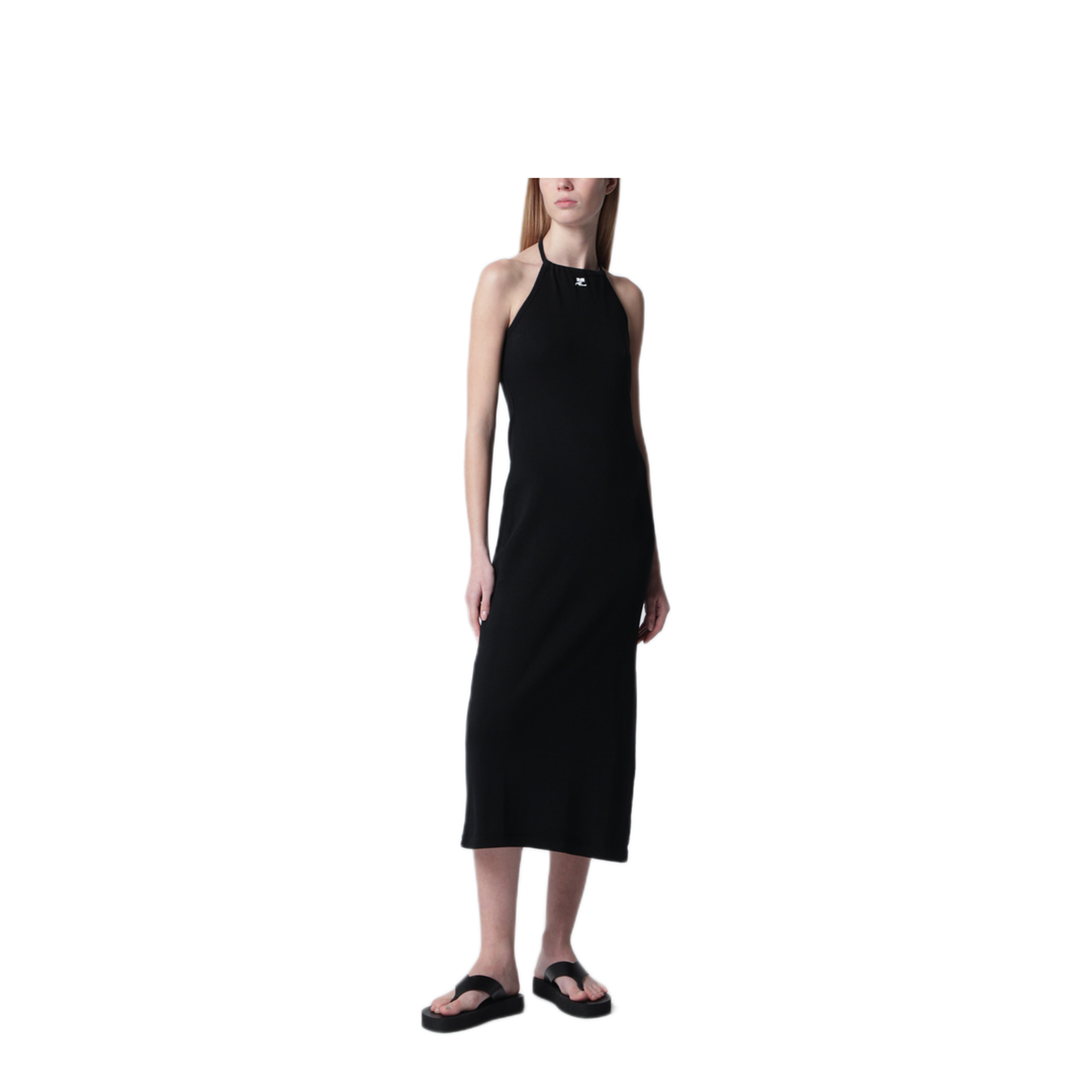 MAYFEYR - Courreges - Long Halterneck Jersey Dress In Cotton Black - 226JRO887JS02039999