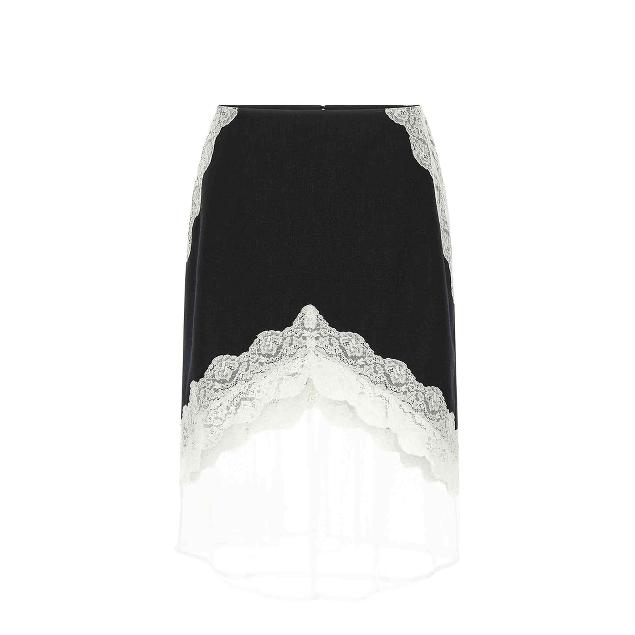 Organza Lace Wool Skirt - Black