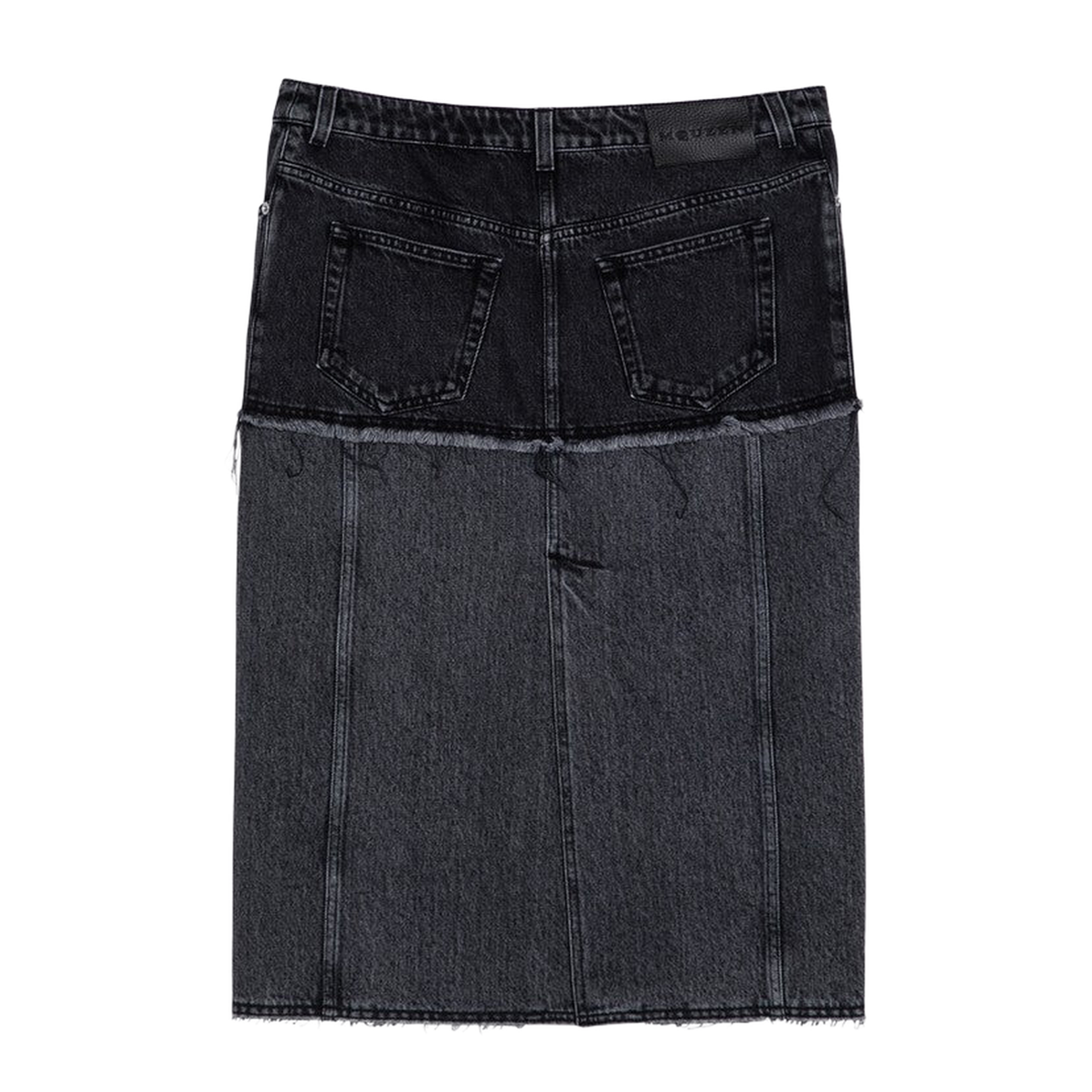 Two-Tone Black Denim Midi Skirt