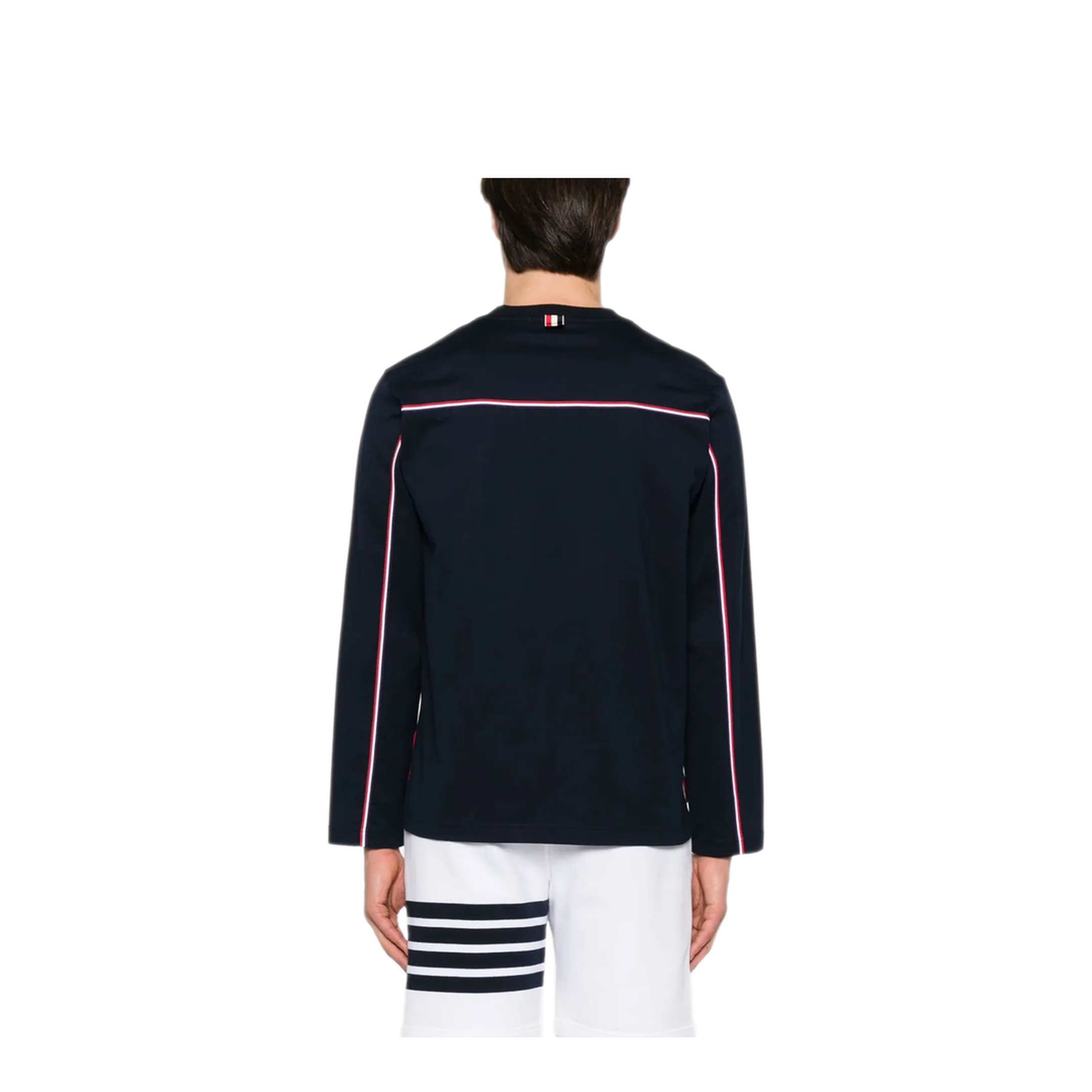 MAYFEYR - Thom Browne - Oversized Long Sleeve Tee With Rwb Knit Trim In Medium Weight Jersey - MJS289A00042415