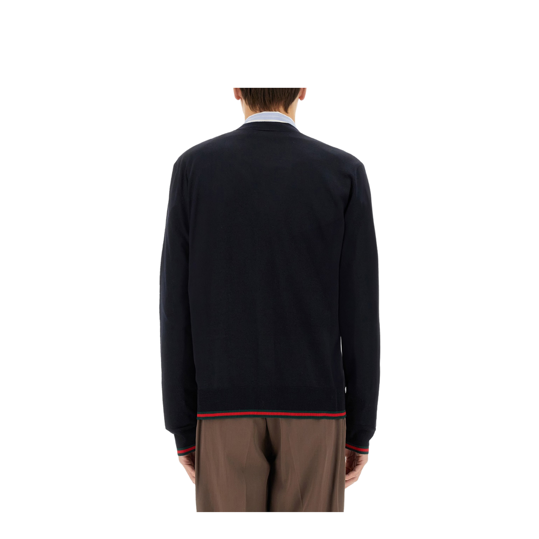 Wool Knit Cardigan with Web in Dark Blue