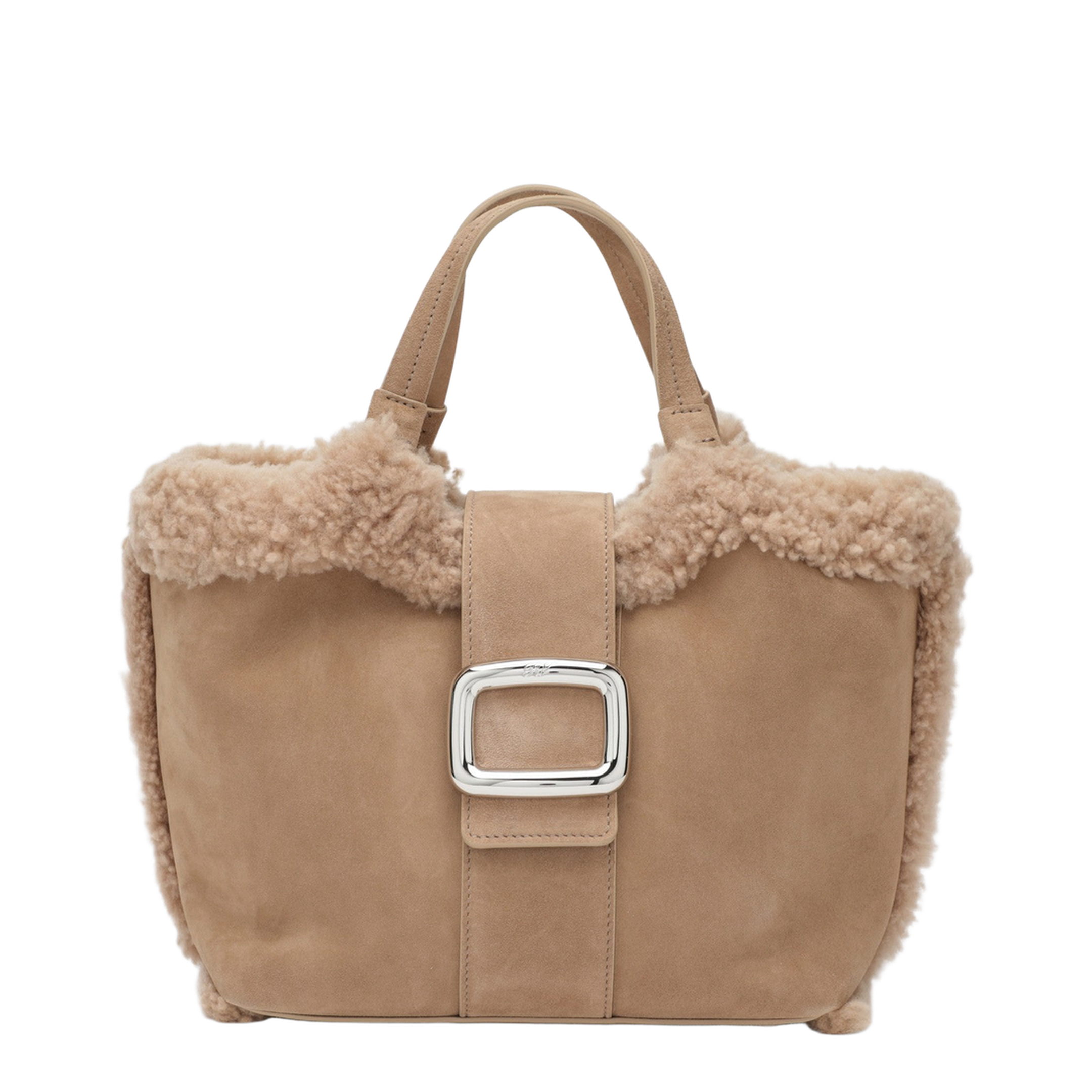 Choc Shopping Bag in Suede and Shearling Brown