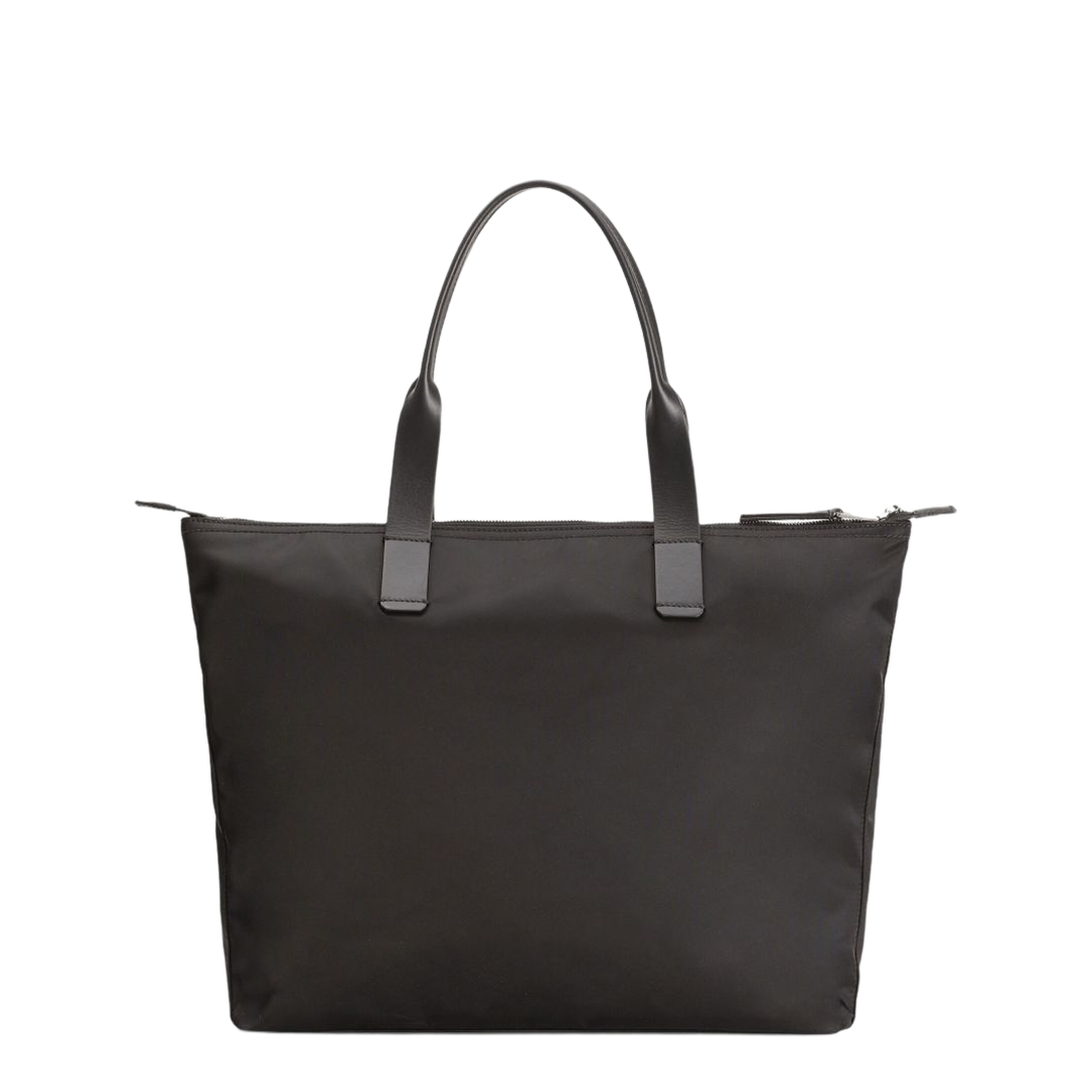 Adamo Small Nylon Smooth Calfskin Shopping Tote - Black