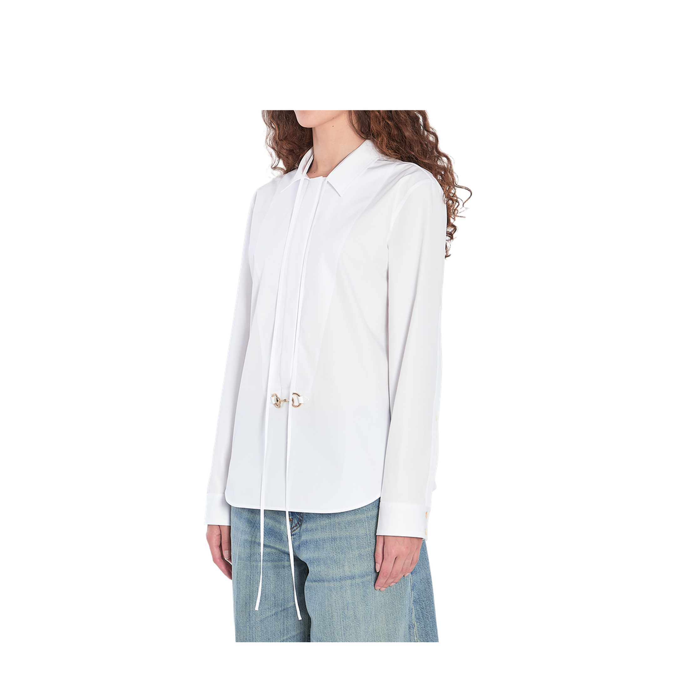 Cotton Poplin Shirt with Horsebit in White