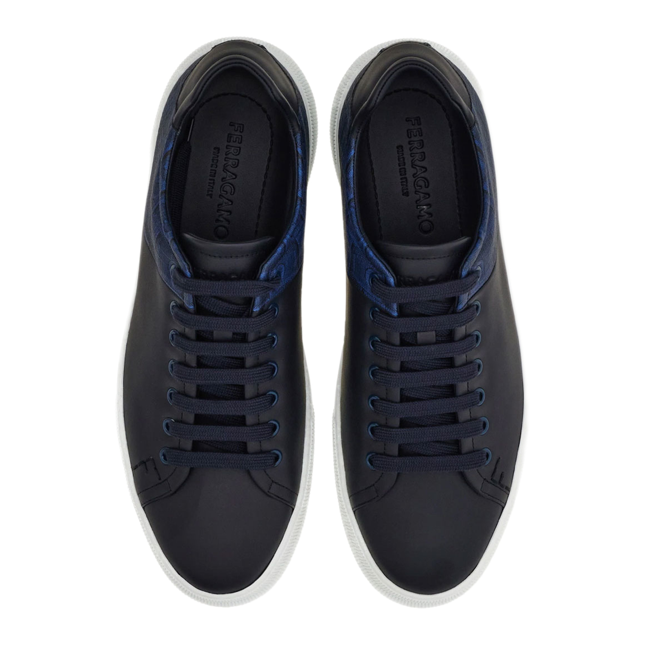 MAYFEYR - Ferragamo - Clayton Monogram Jacquard Leather Sneakers - 0297950789156NAVYBIANCO