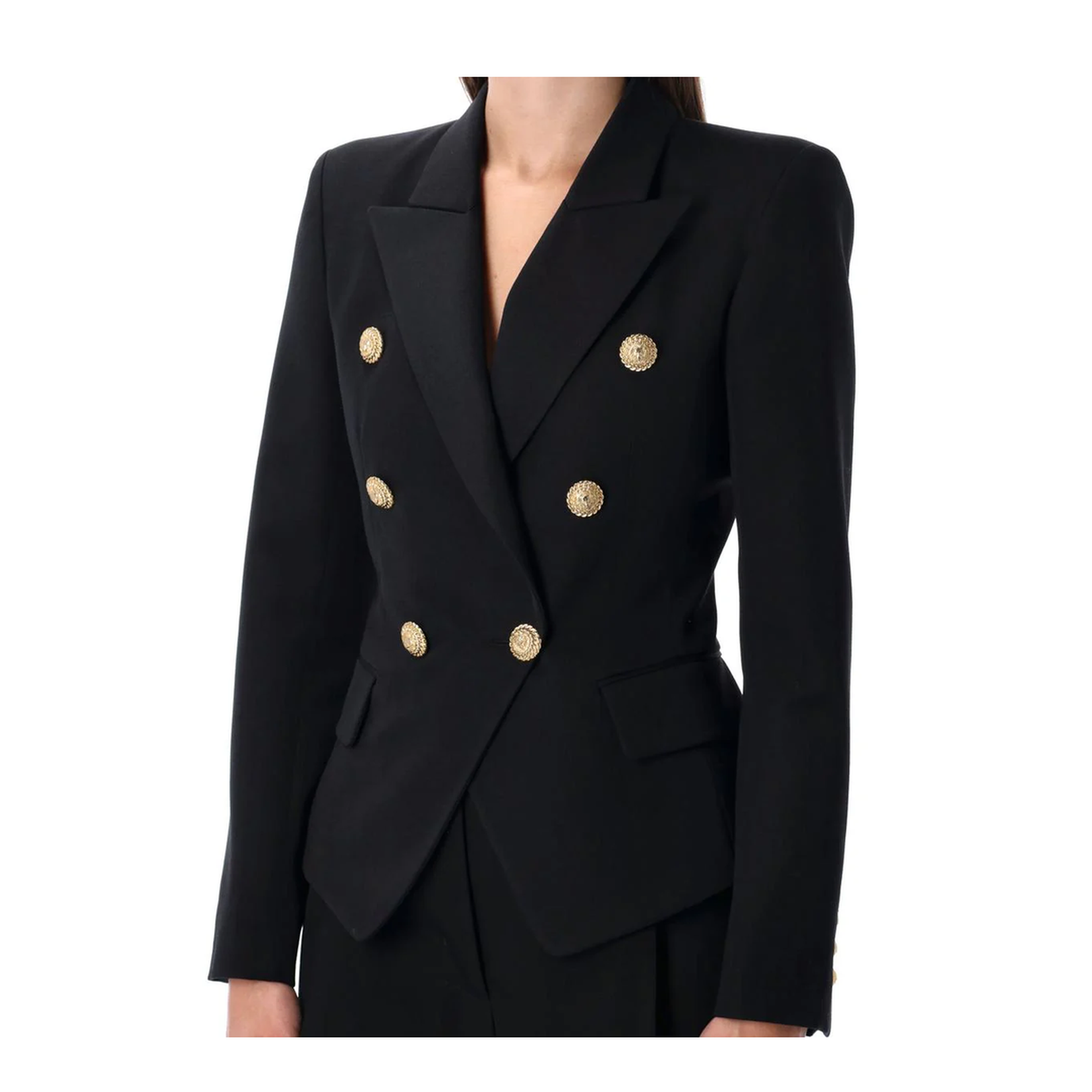 Black Grain De Poudre 6-Button Tailored Jacket