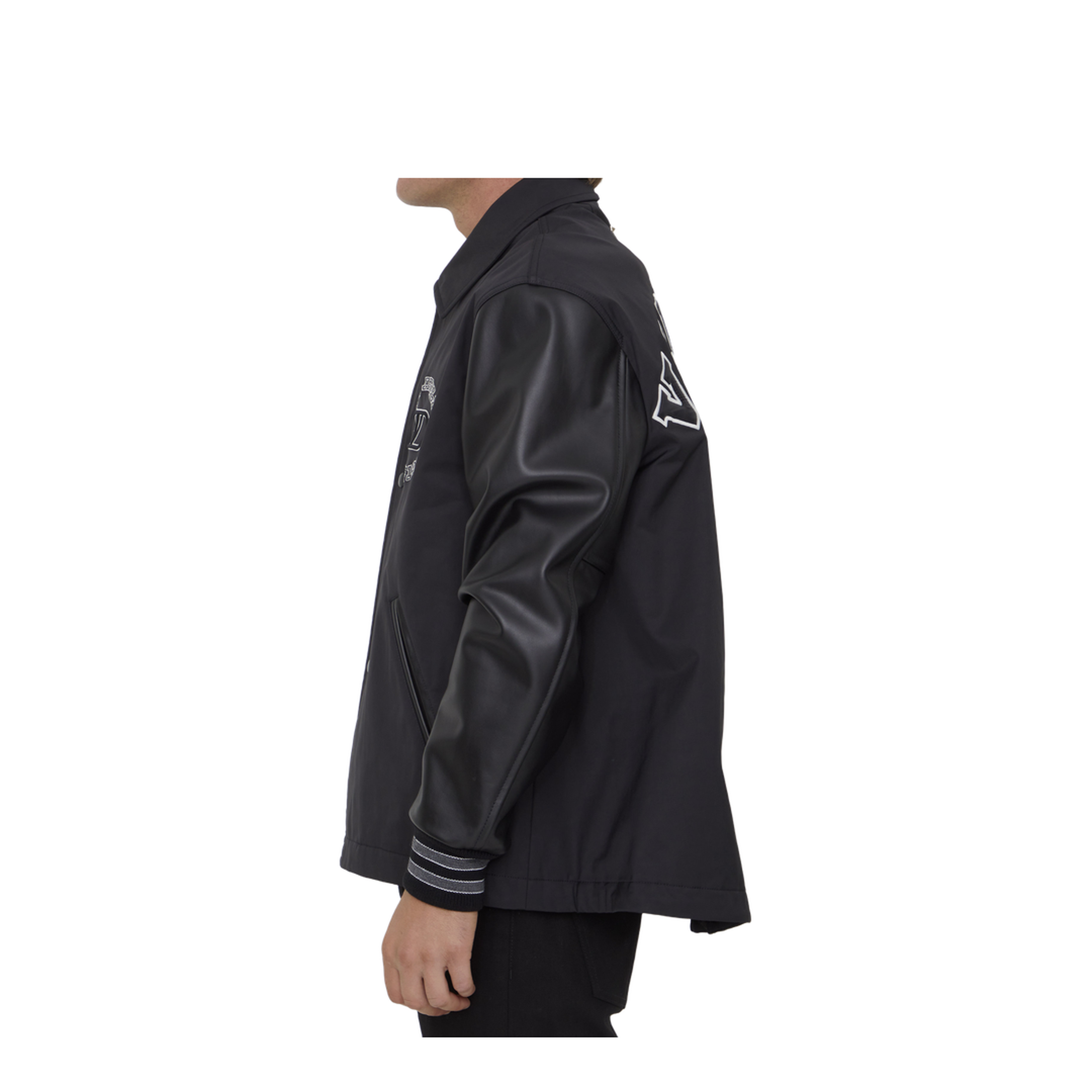 Black Leather Sleeves Nylon Bomber