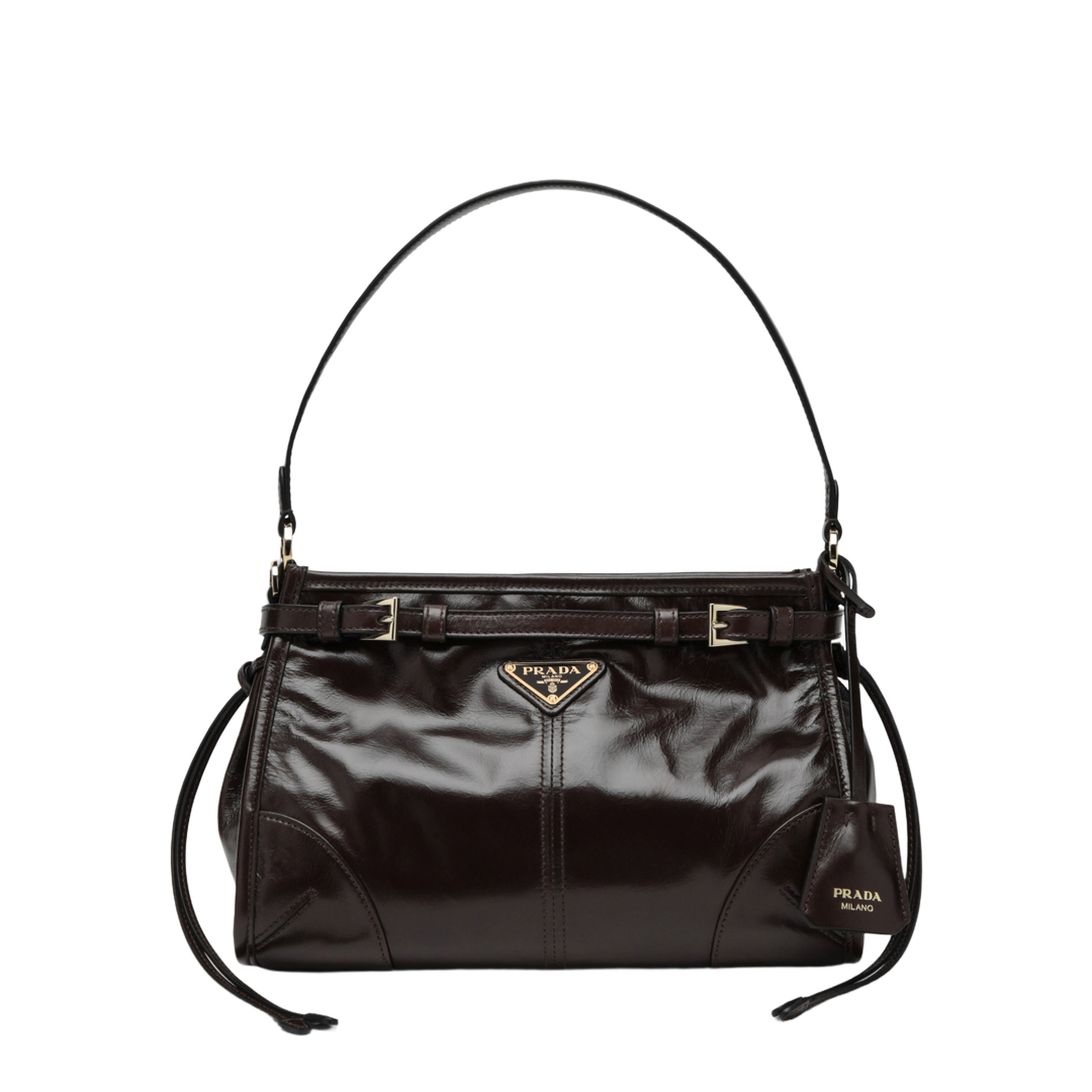 MAYFEYR - Prada - Bonnie Small Hobo Handbag In Calf Leather, Dark Brown - 1BC297OOM2CYRF01D6
