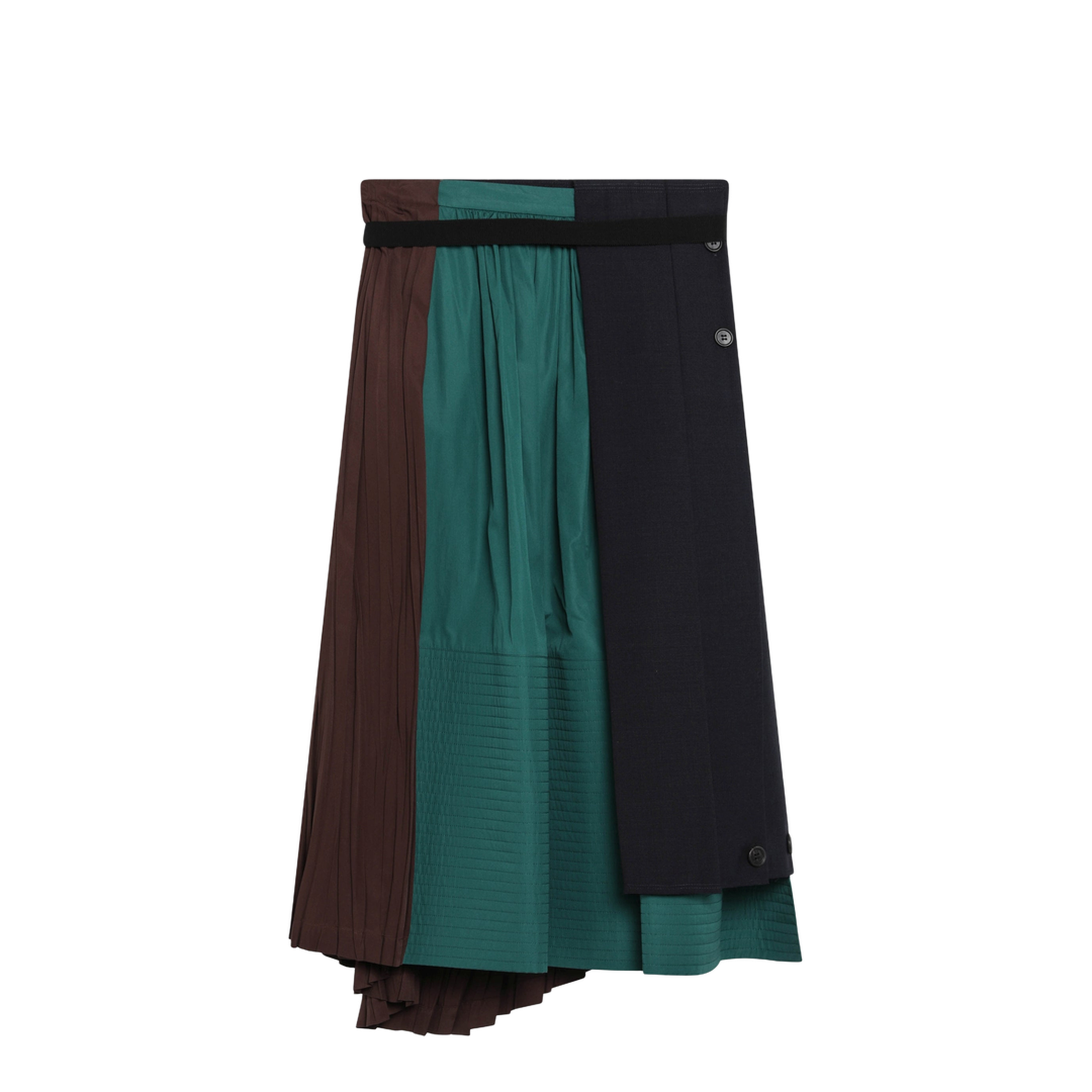 Asymmetric Patchwork Skirt in Virgin Wool, Blue