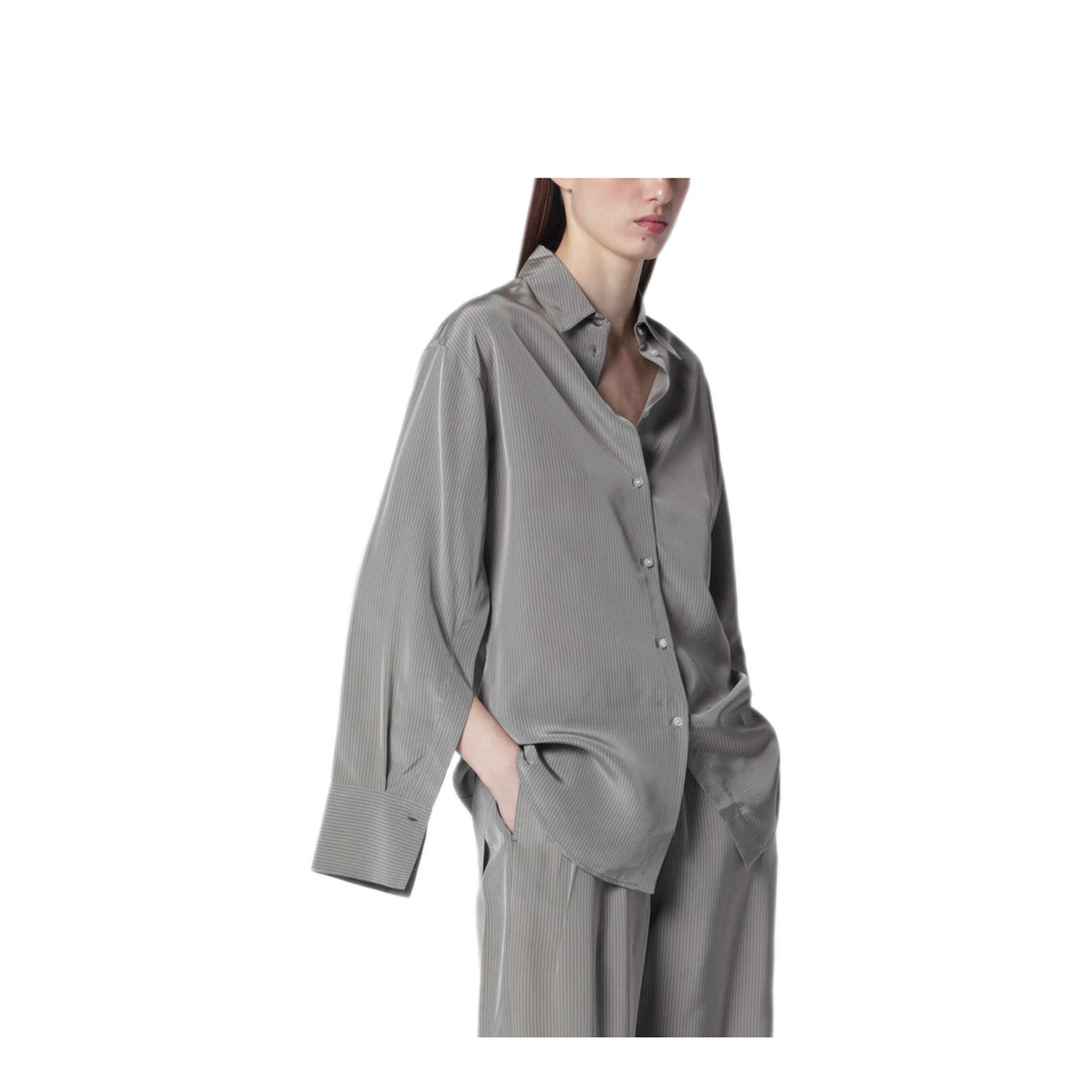 MAYFEYR - Róhe - Light Grey Striped Oversized Shirt - 418-19-121VI041