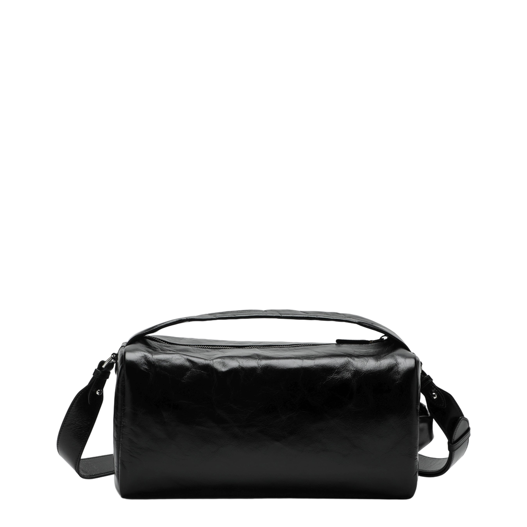 Black Leather Bag with Glossy Finish