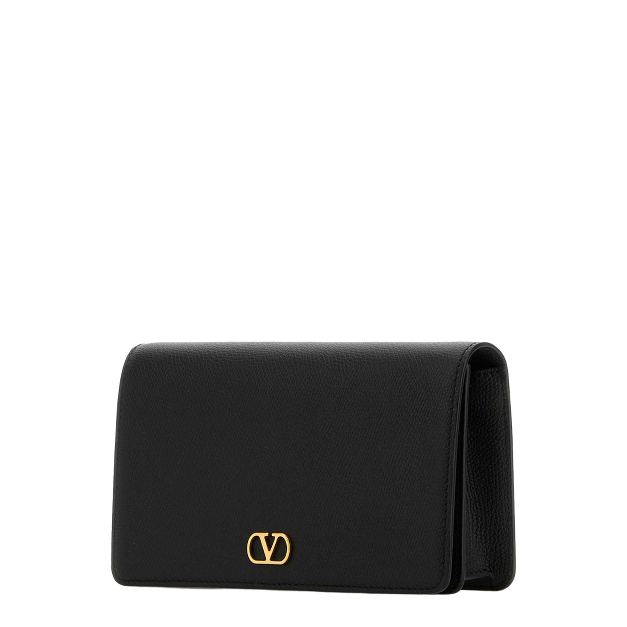 Black Leather VLogo Signature Clutch