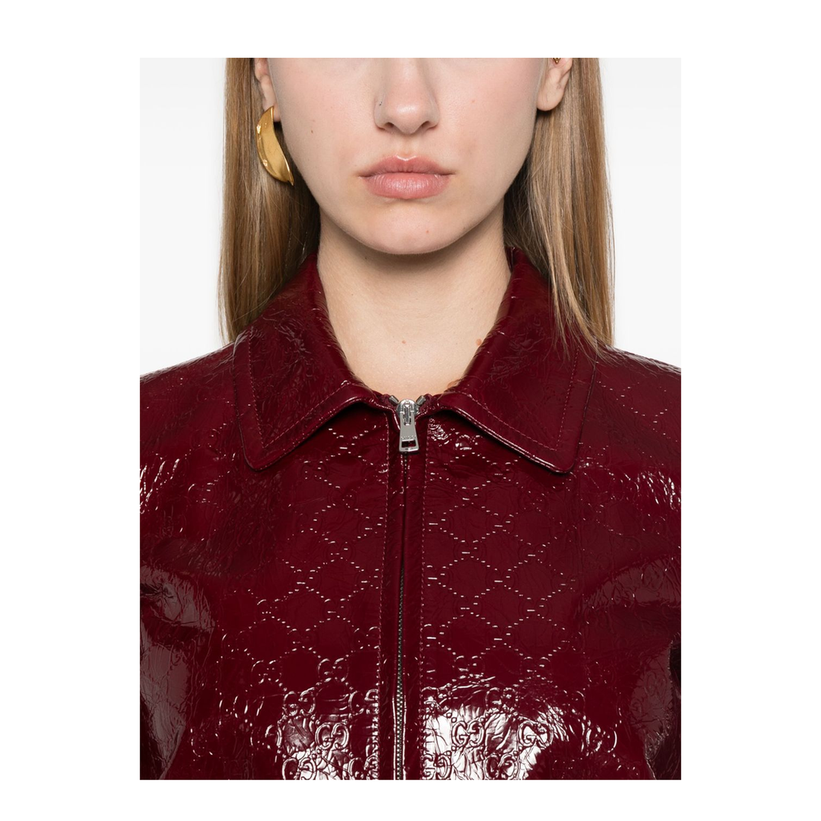 GG Embossed Leather Bomber Jacket