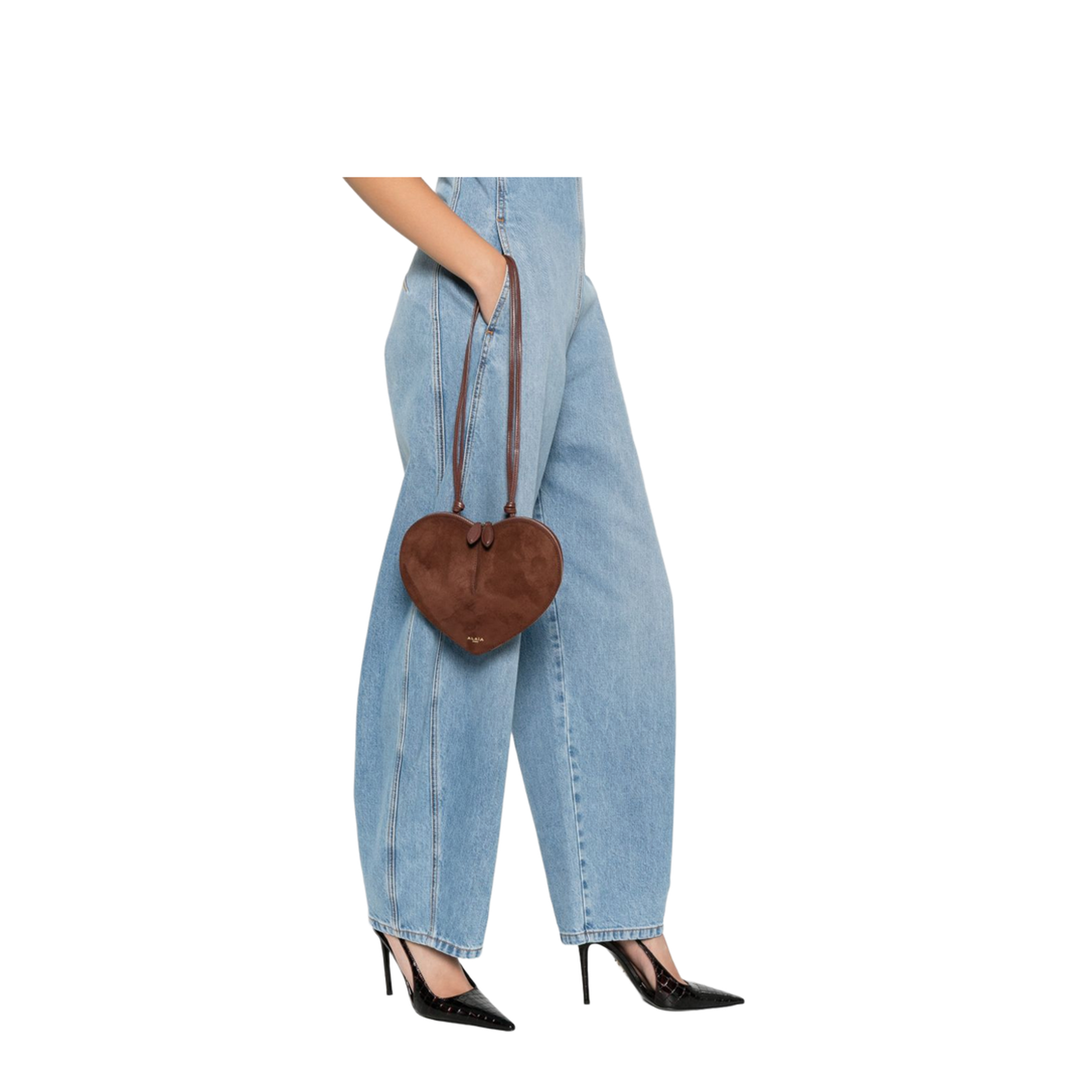 Brown Le Coeur Bi-Material Bag in Leather