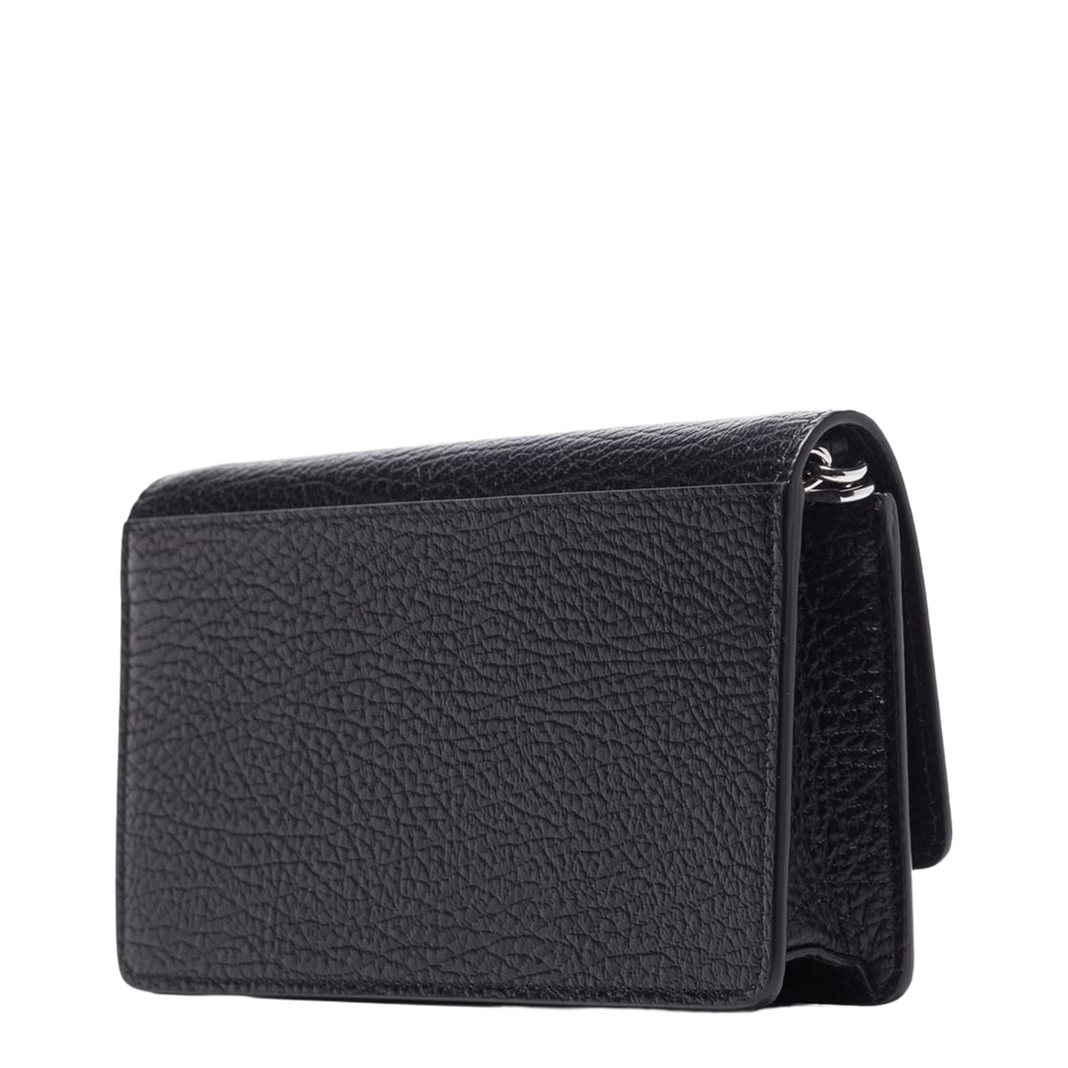 Four Stitches Medium Grainy Calf Leather Chain Wallet - Black