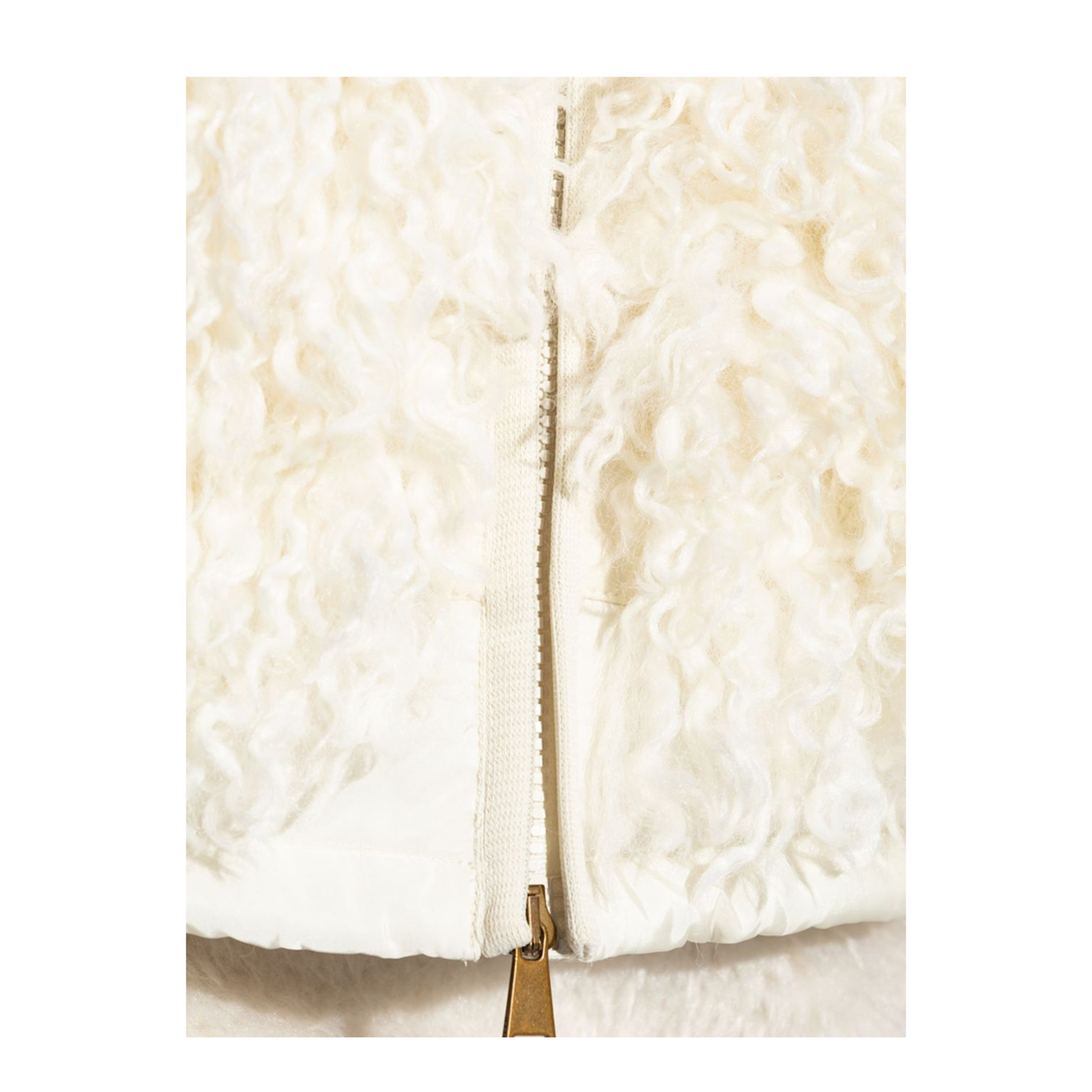 White Teddy-Trimmed Padded Zip-Up Hoodie