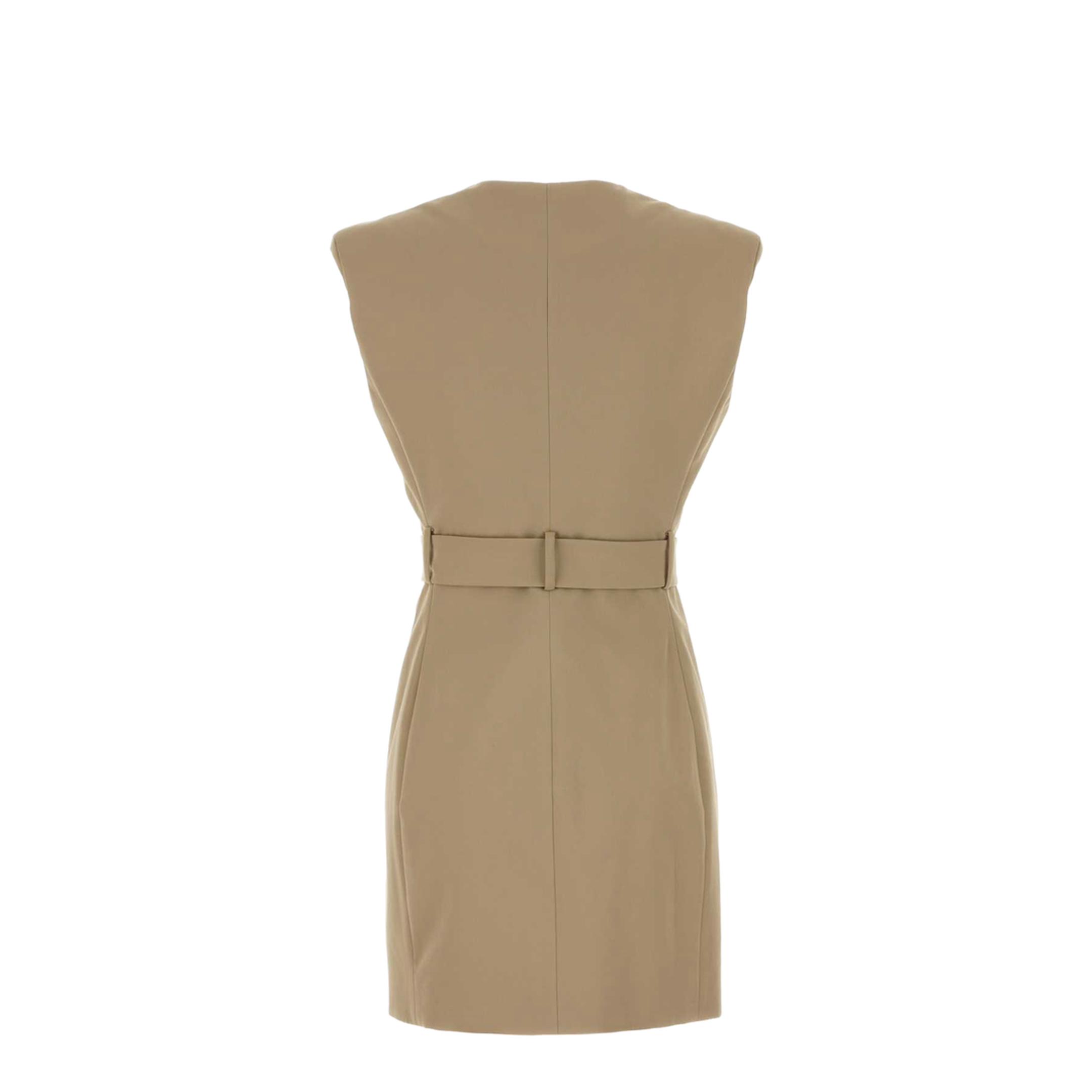 Belted Cotton Mini Dress Beige