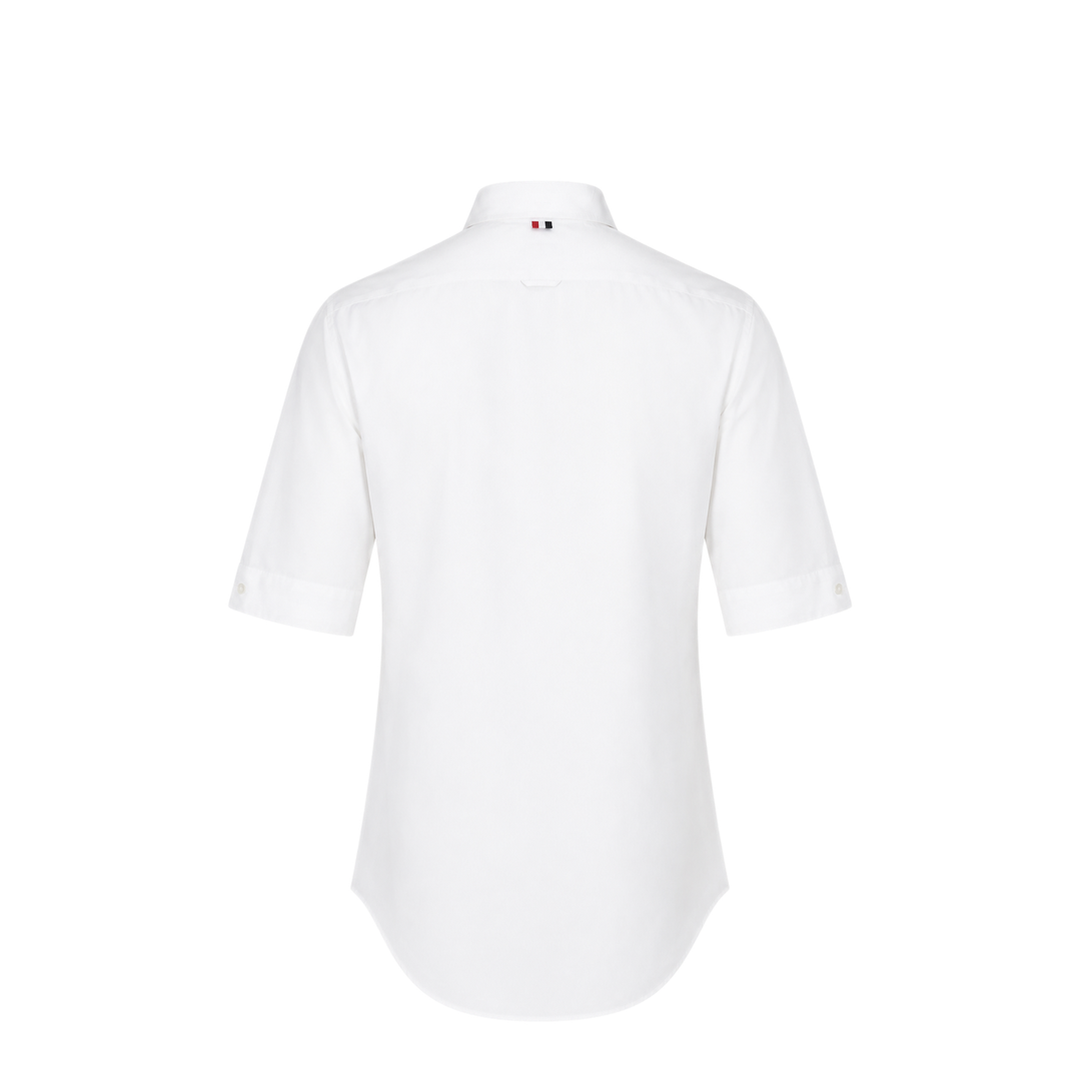 MAYFEYR - Thom Browne - Classic Fit Short Sleeve Shirt With Rwb Grosgrain Placket In Solid Poplin - MWS002E03113100