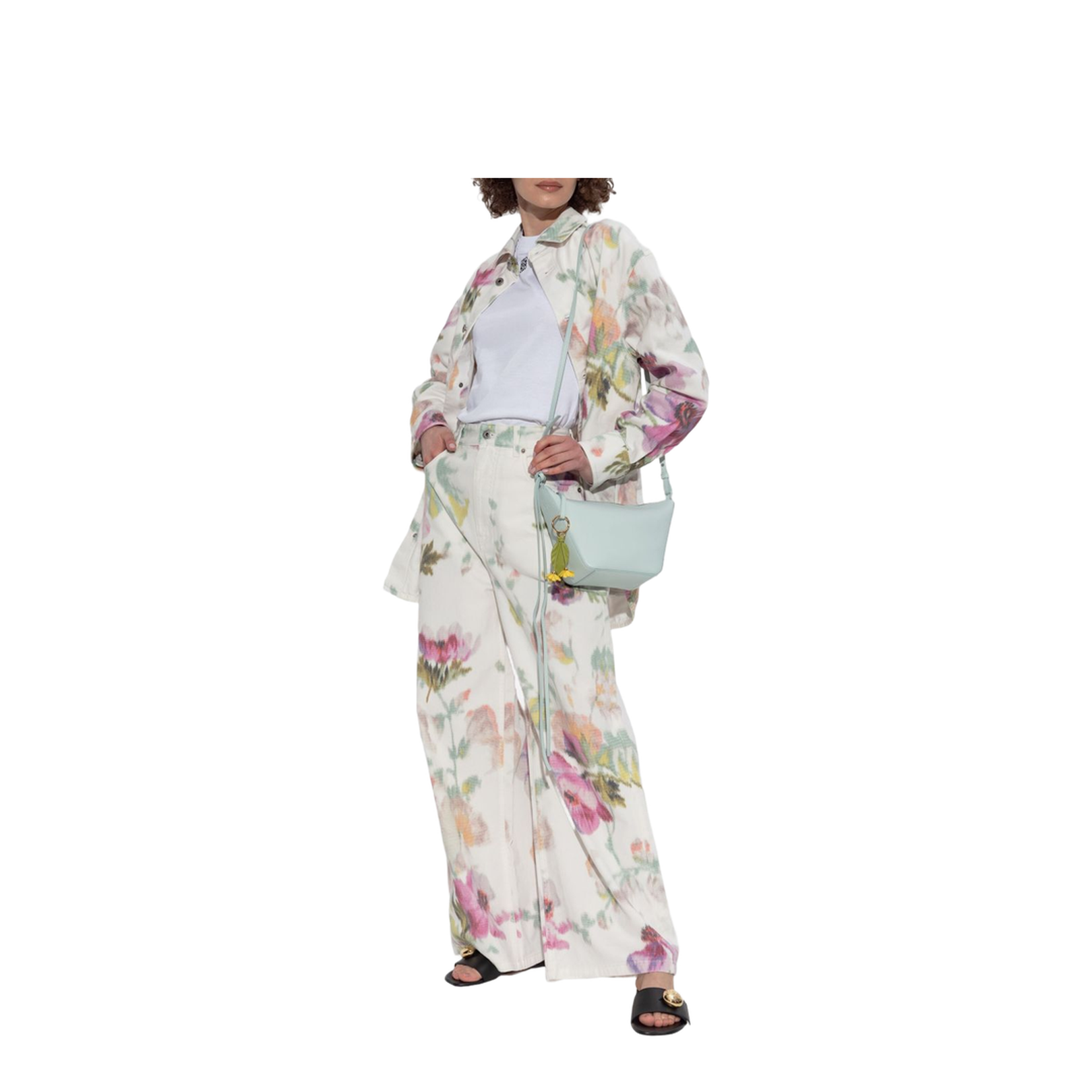 Off-White Floral Pattern High Waist Jeans