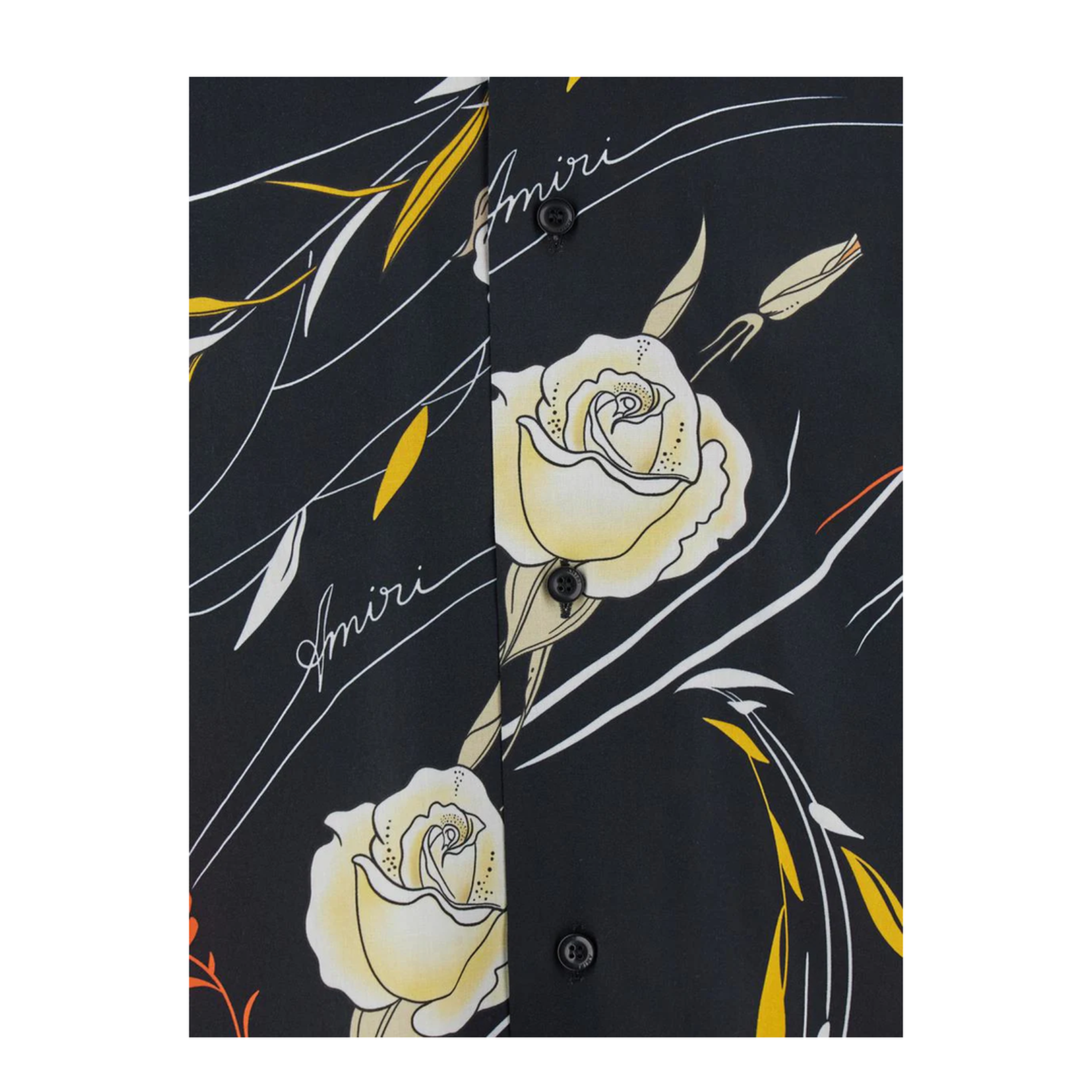 Black Bowling Shirt With Cuban Collar And All-Over Floral Motif In Viscose