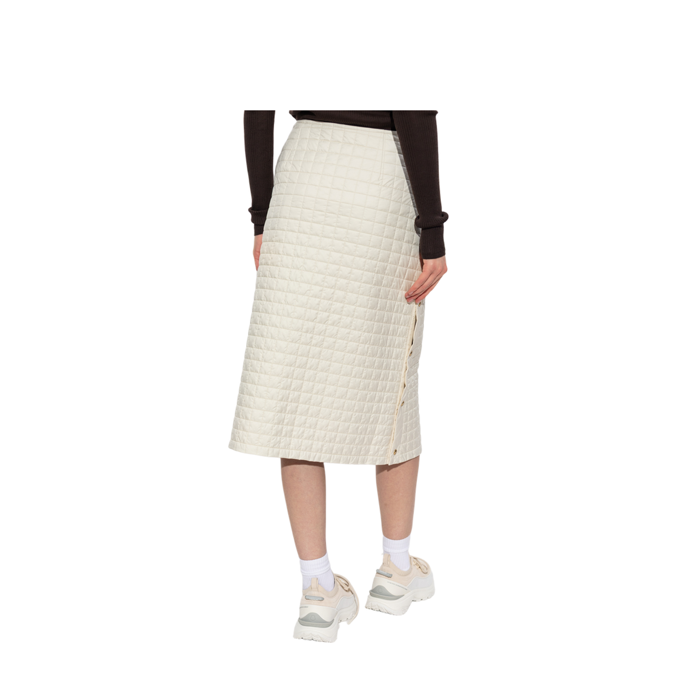Light Beige Square-Quilted Padded Midi Skirt