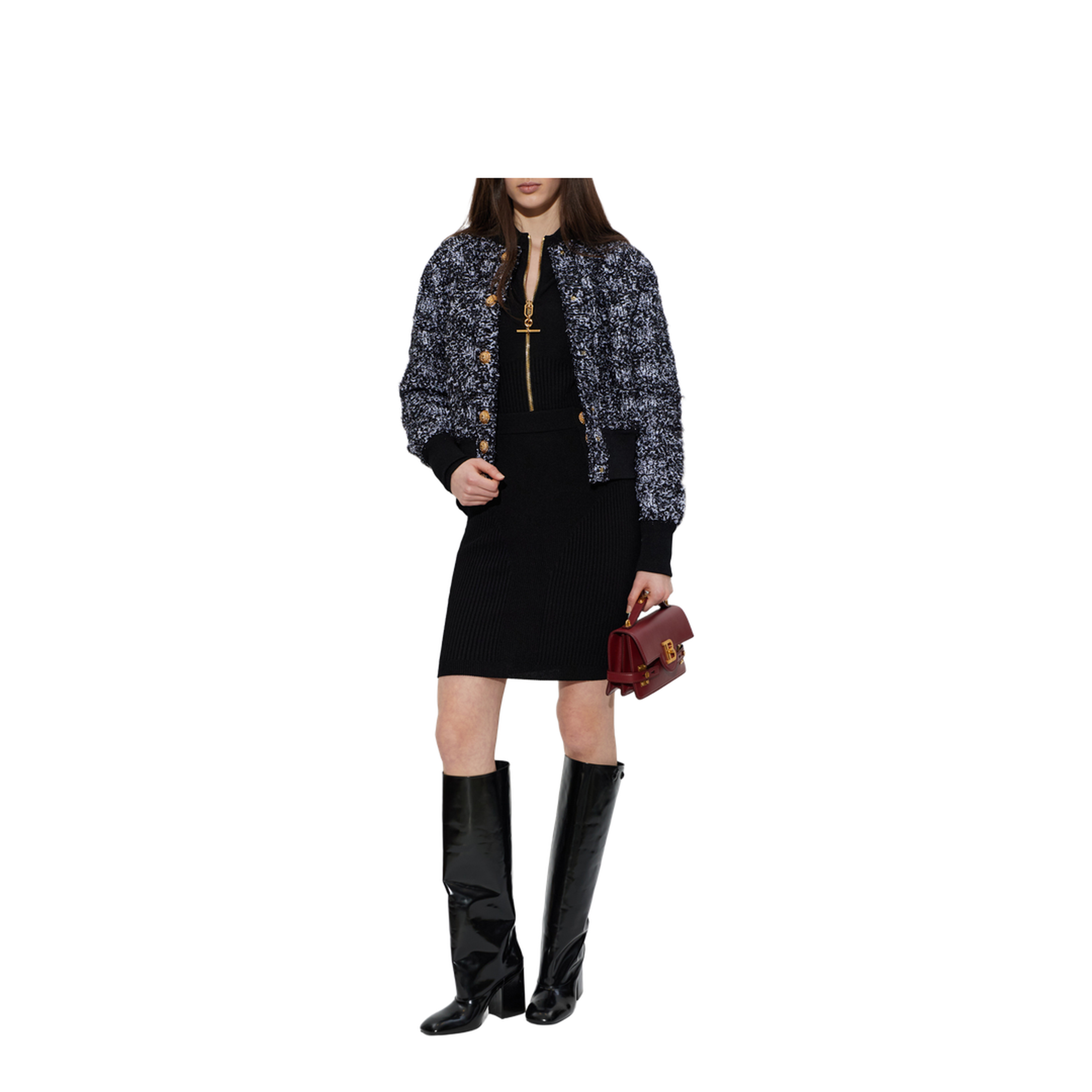 Zipped Knit Cardigan Black