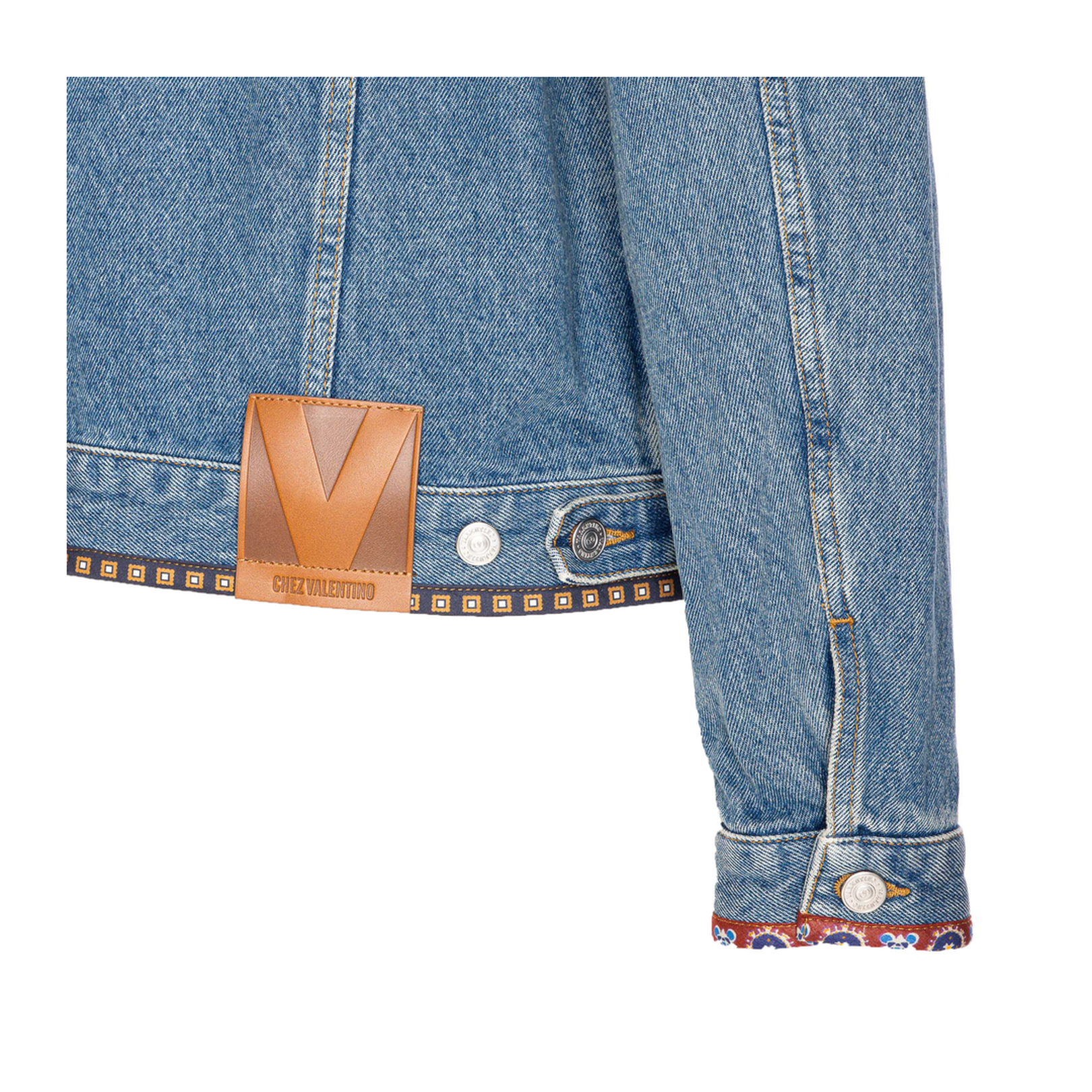 Beaded Embroidery And Printed Edges Denim Jacket