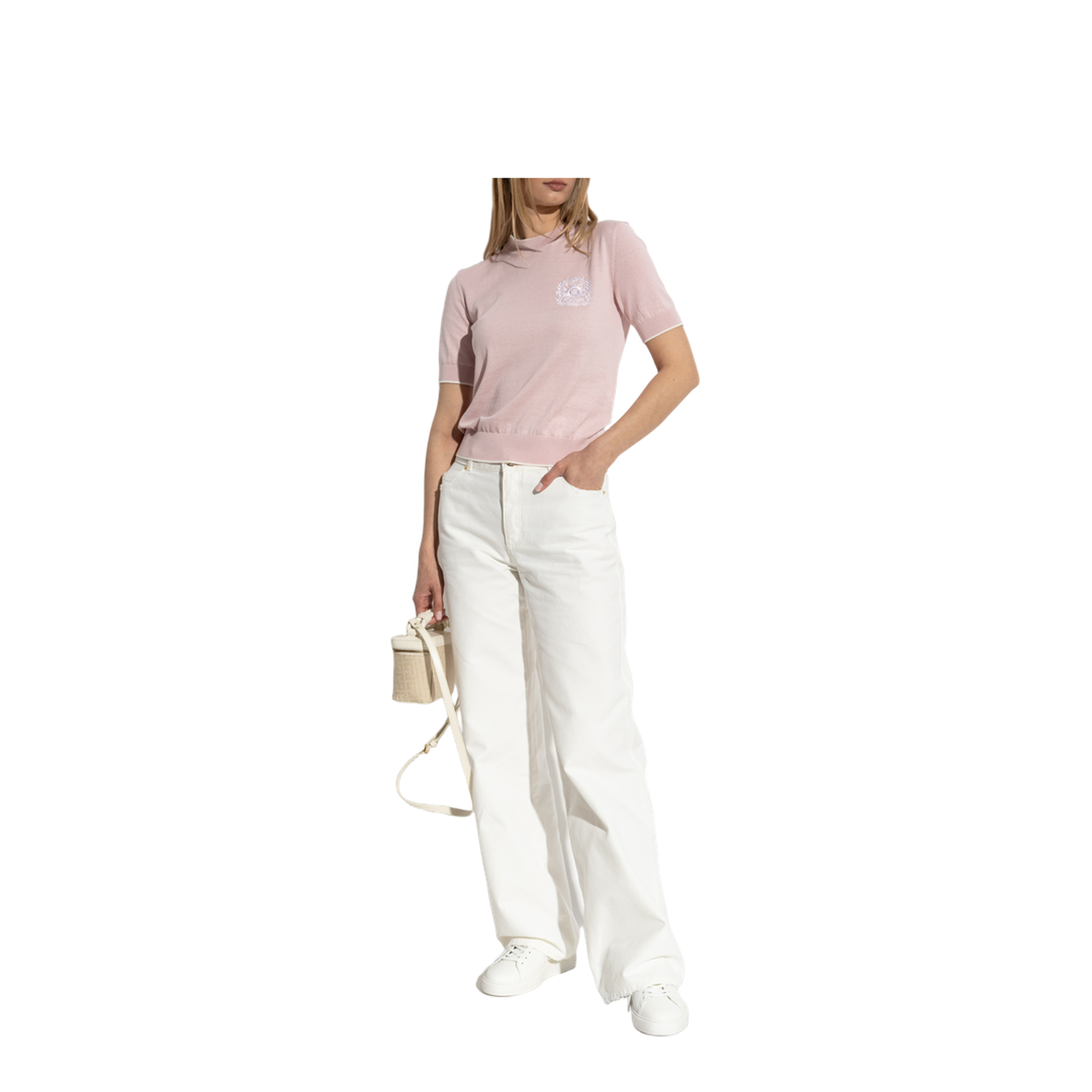 Emblème-Embroidered Knit Top Pink