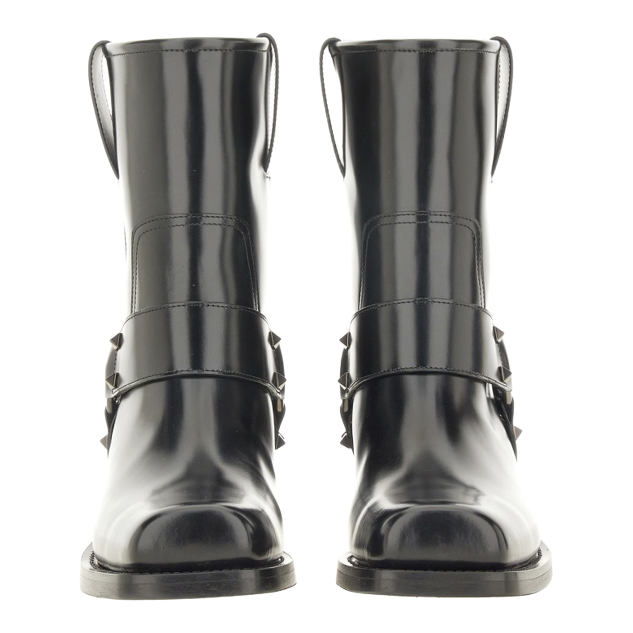 Black Leather Biker Rockstud Low Boot