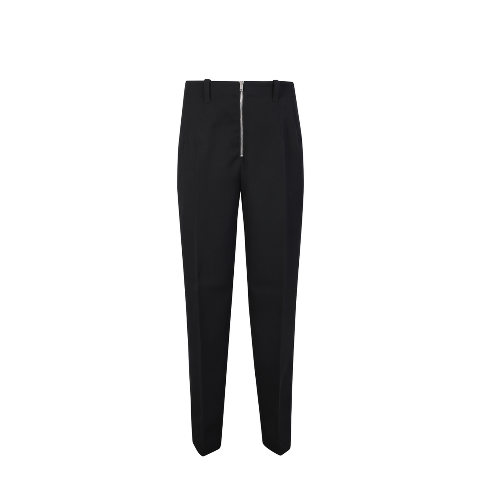 Adjustable drawstring waist. Tapered cut. Front zip closure. Side pockets.