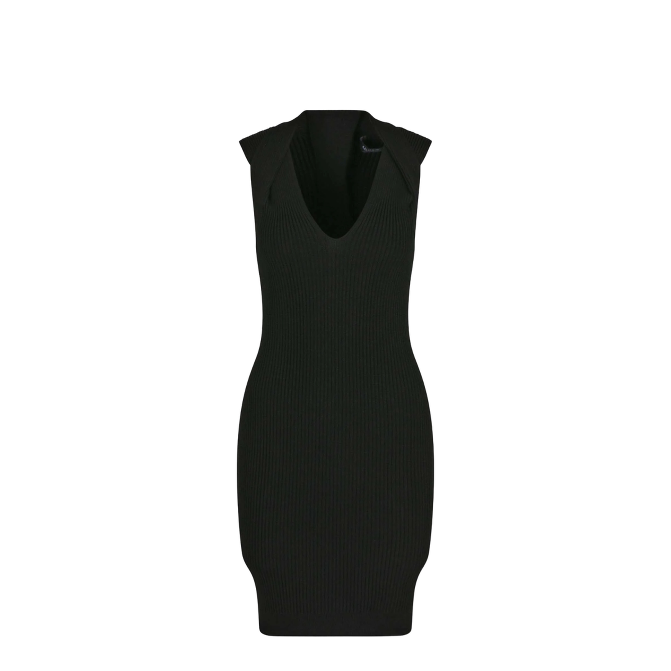 V-Neck Ribbed Mini Dress Black