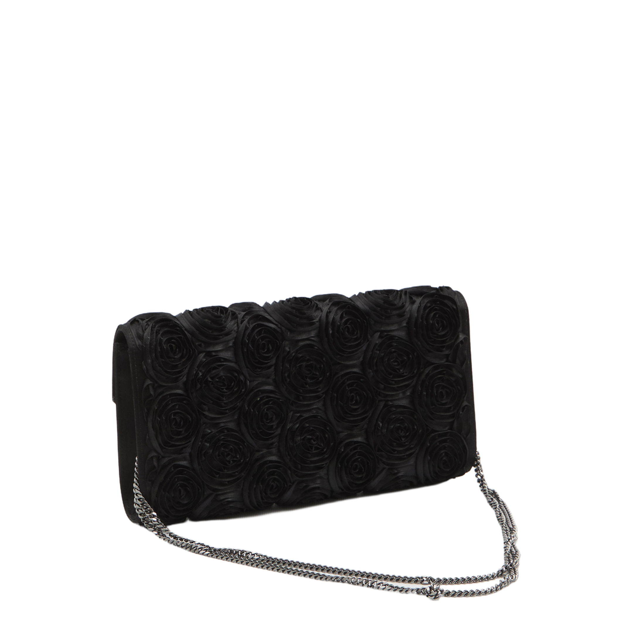 Satin Bag with Crystal Buckle and Rose Detail