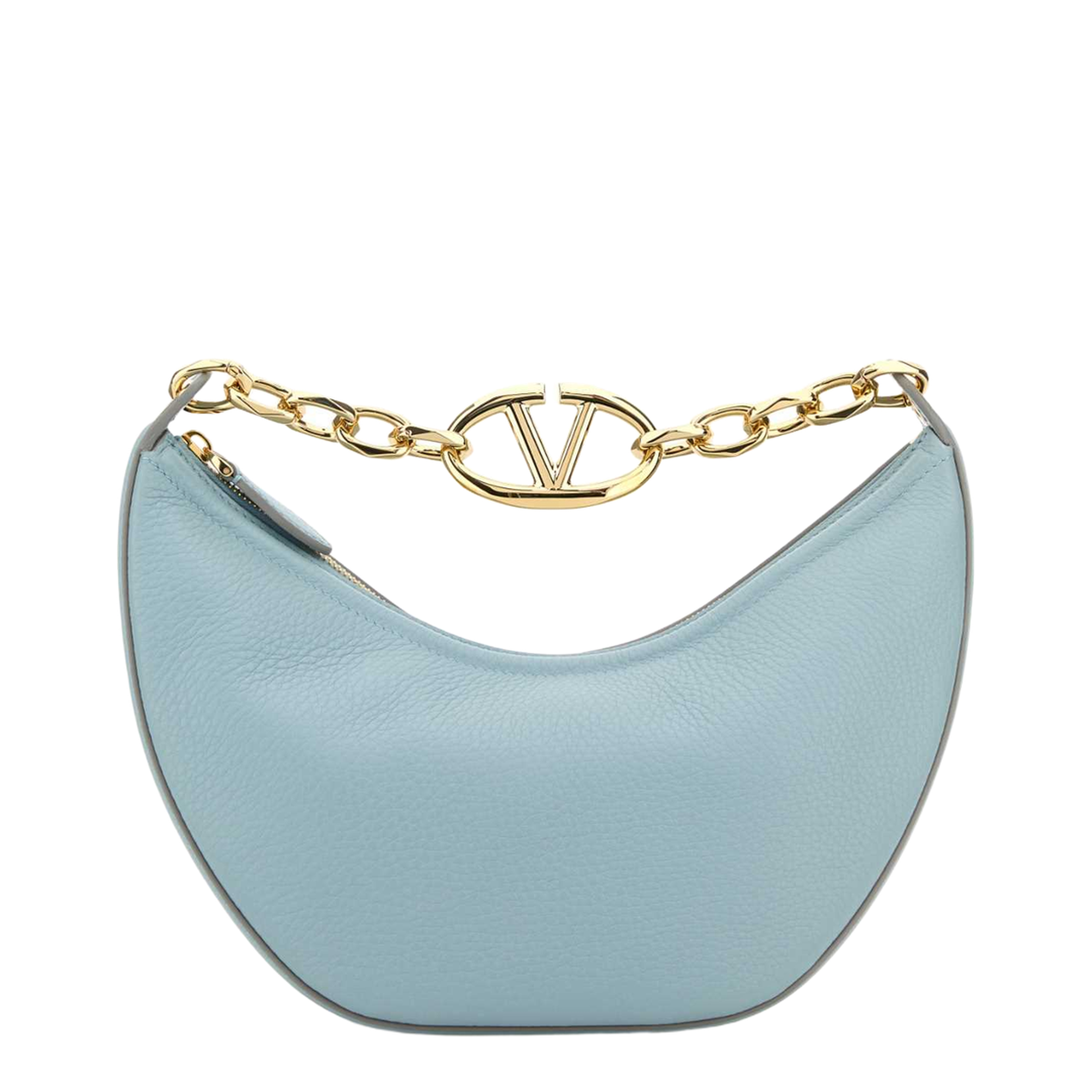 Light Blue Leather Small Hobo Vlogo Moon Handbag